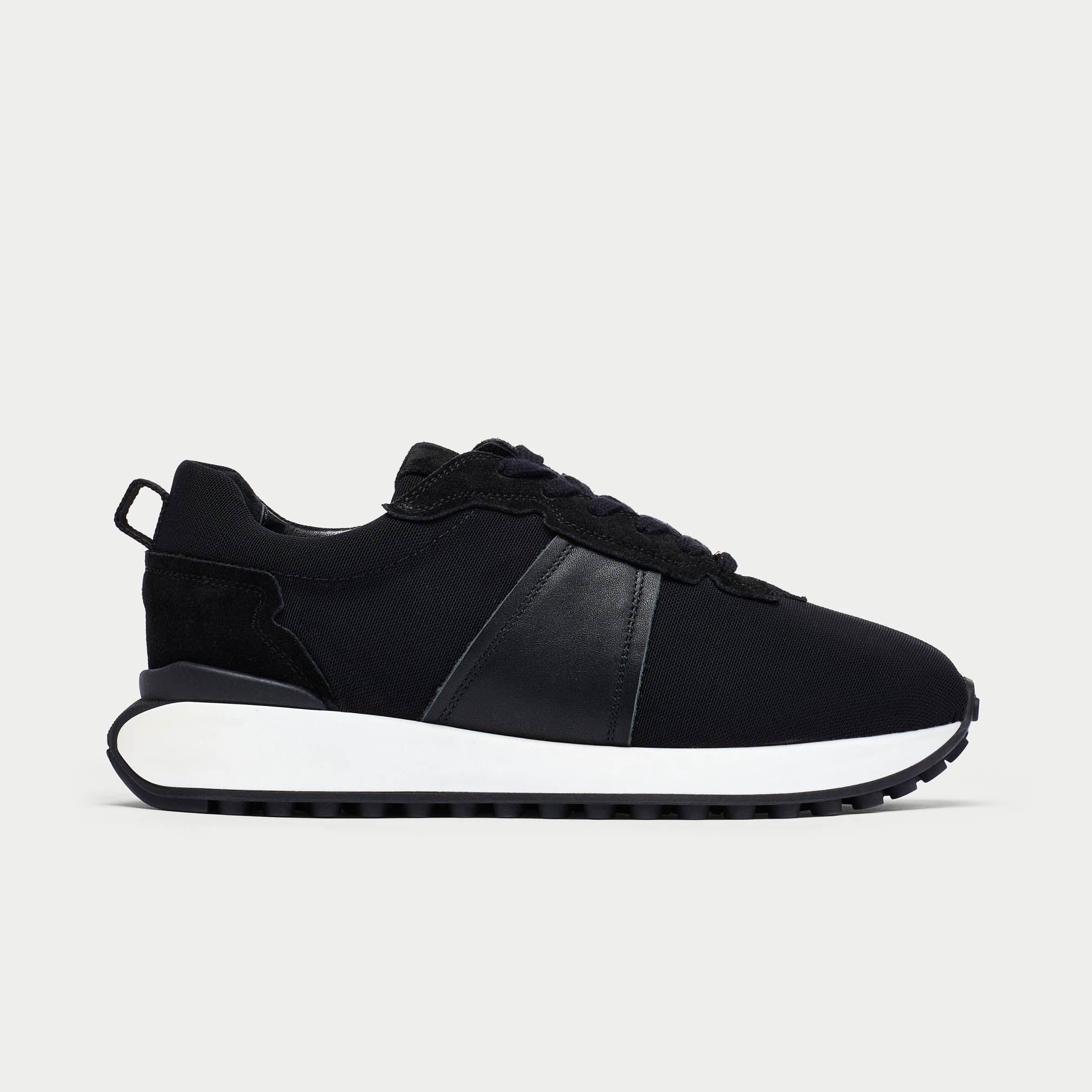 Calla Cosmos Black leather textile sporty wide-fit flat trainer