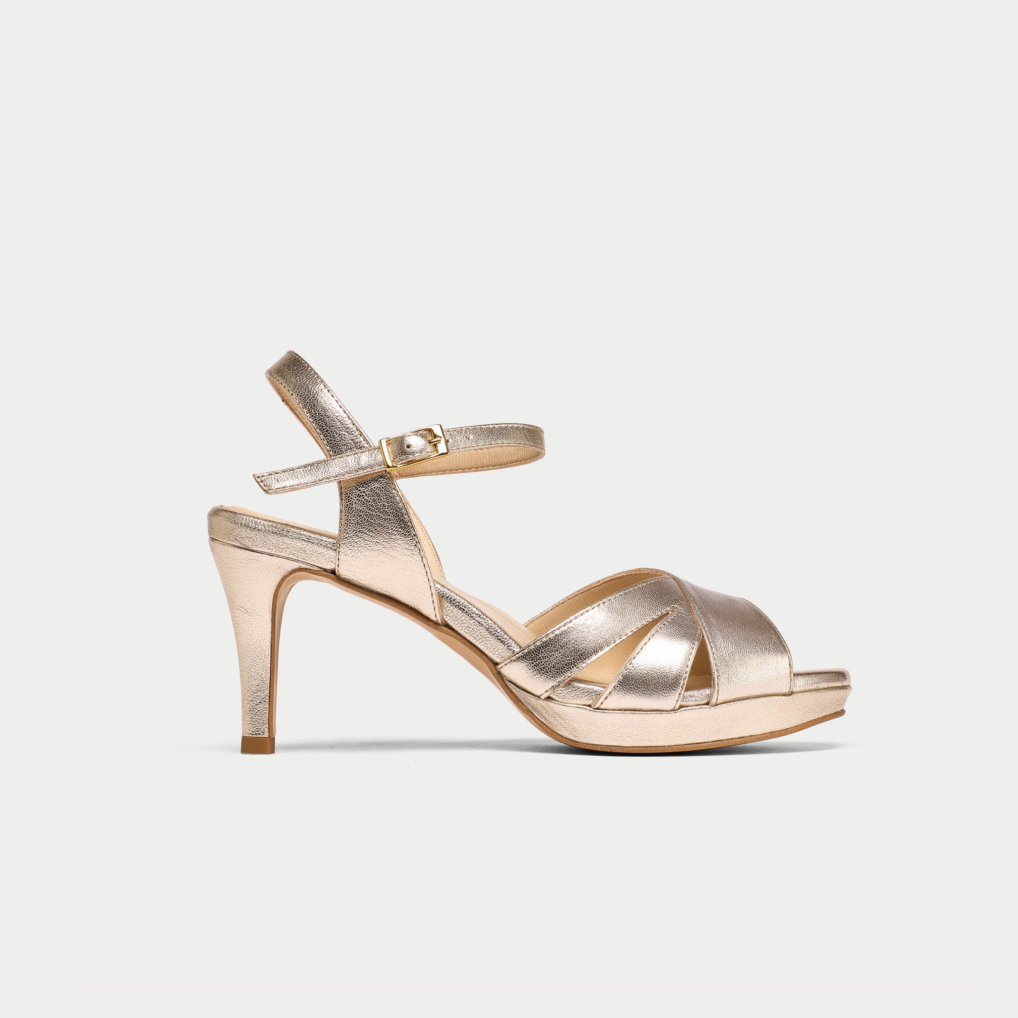 Calla Shoes Emily Champagne leather high heel sandal