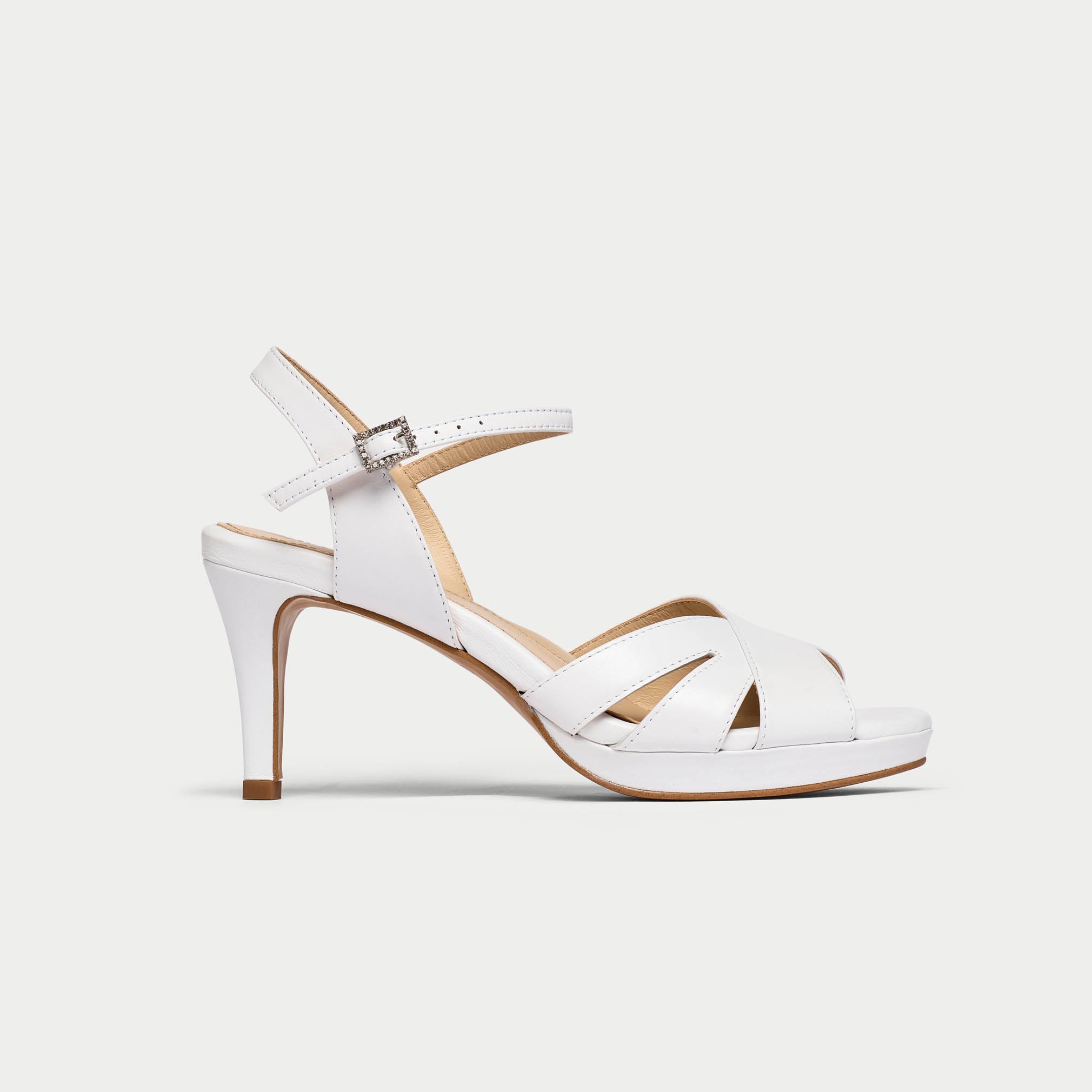 emily white heel sandal for bunions side view
