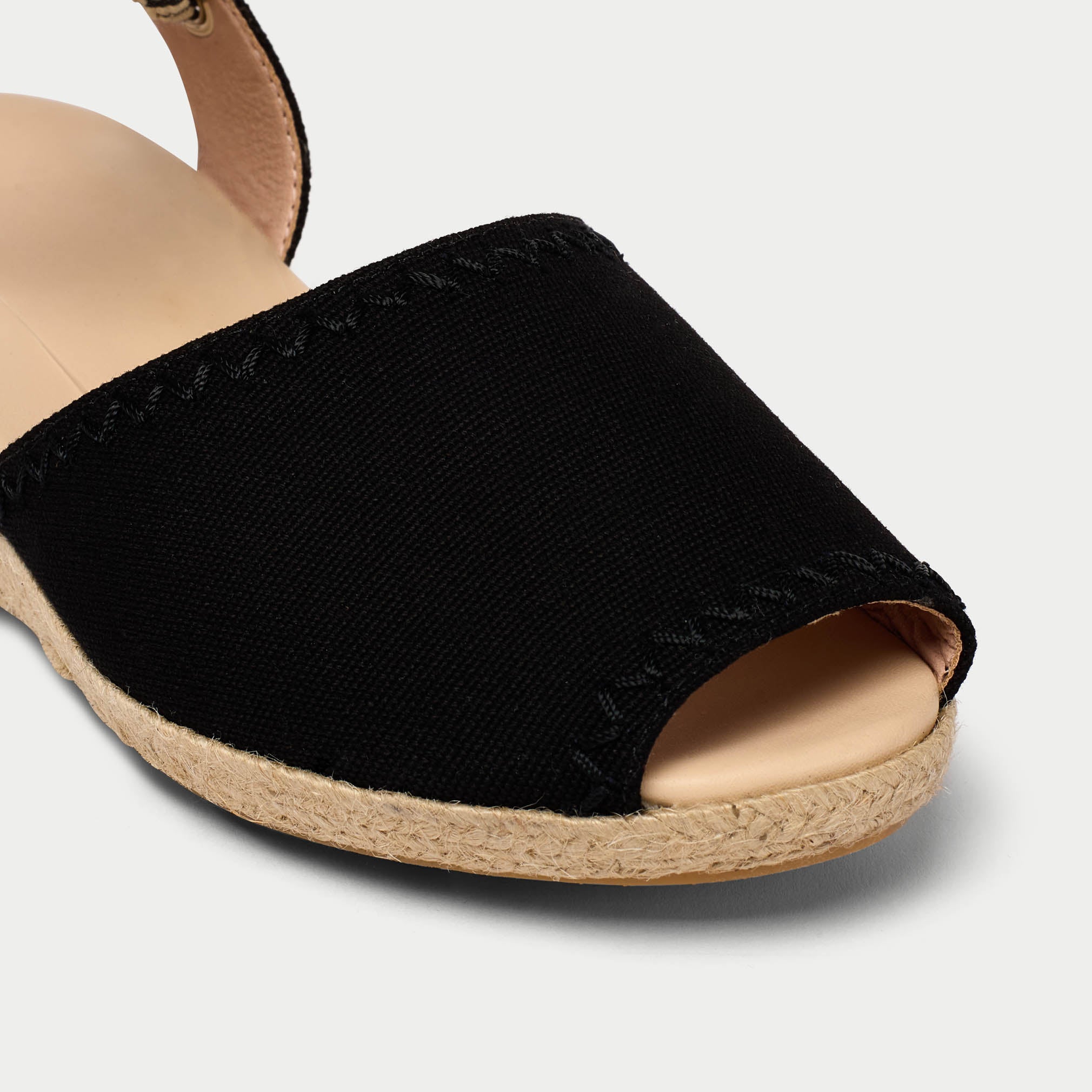 Evelyn black espadrill tip close up