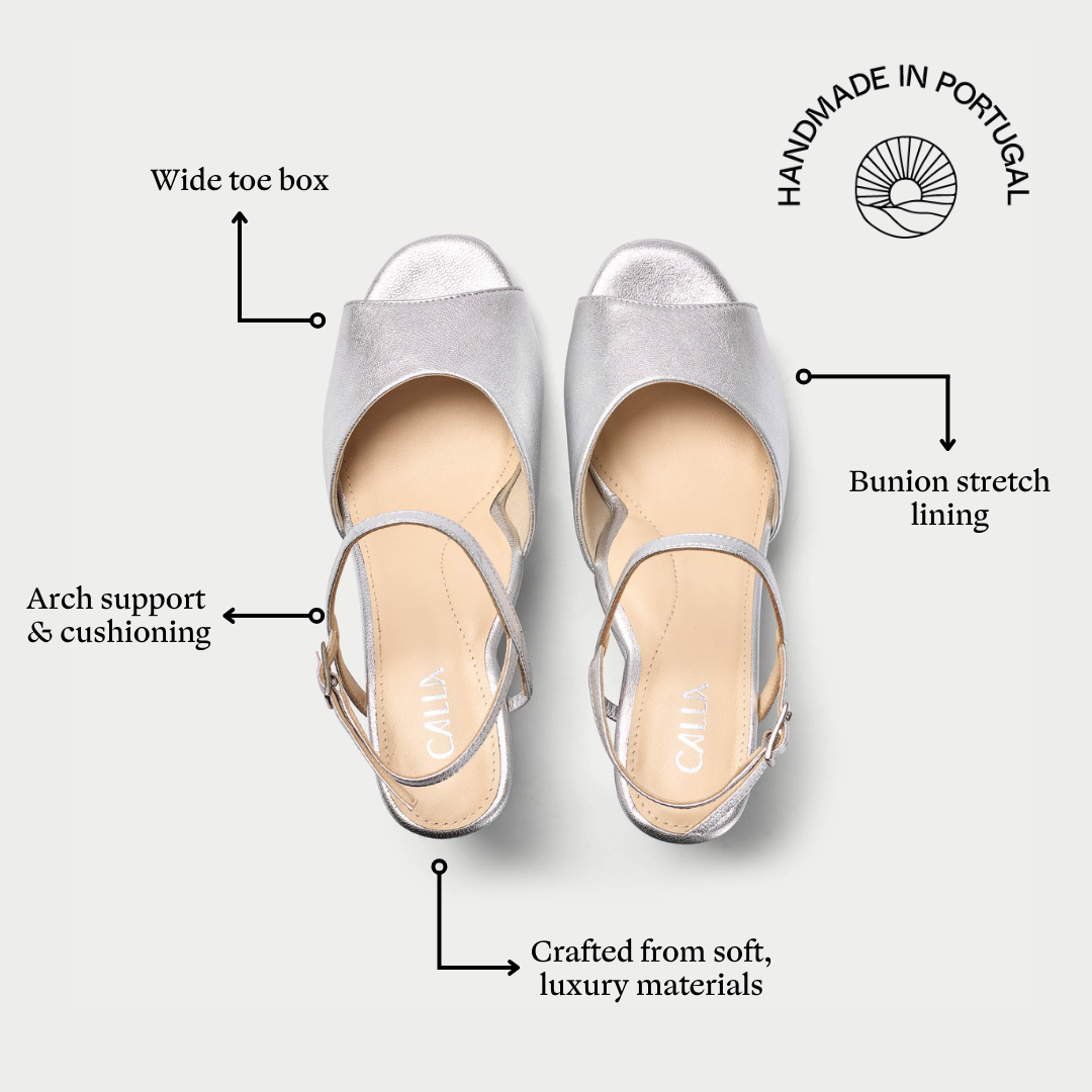 Margot - Silver Leather Block Heels