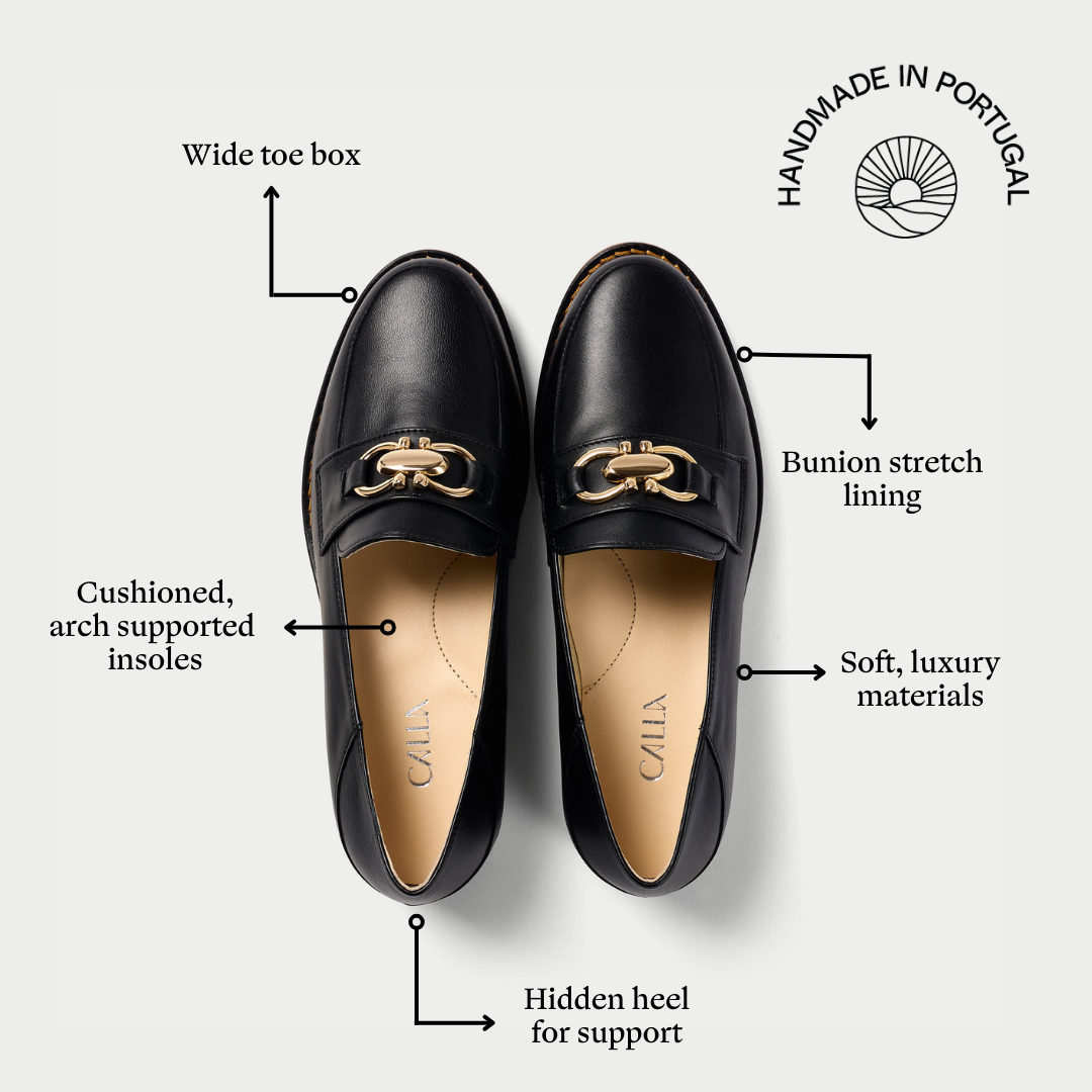 Meredith - Black Leather Loafers