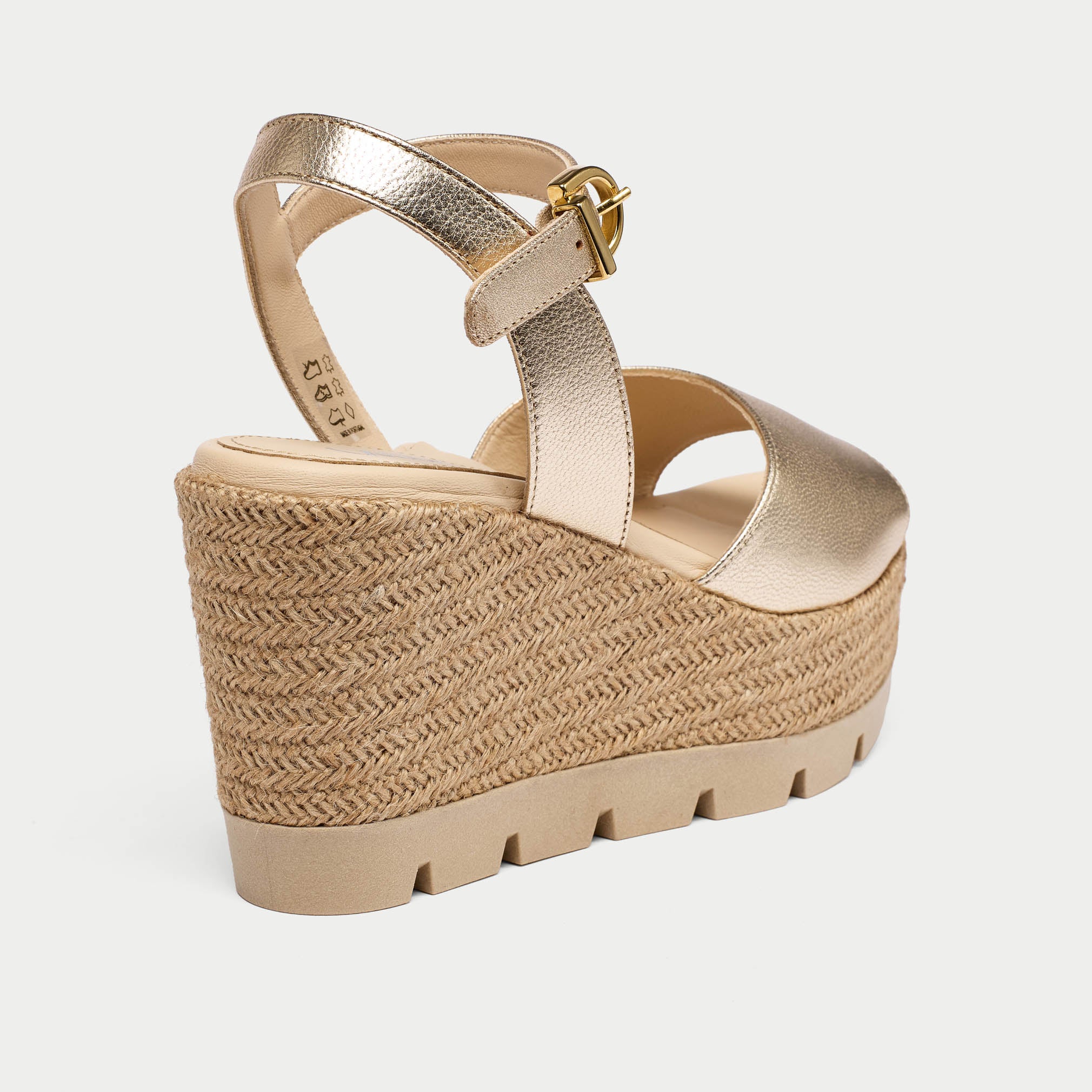 rosa champagne wedges for bunions heel view