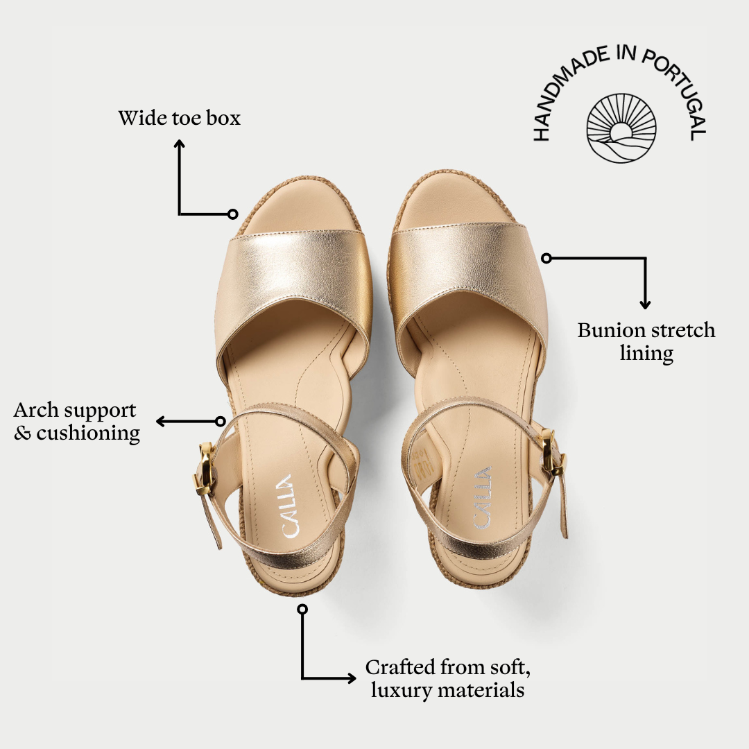 rosa champagne wedges for bunions features
