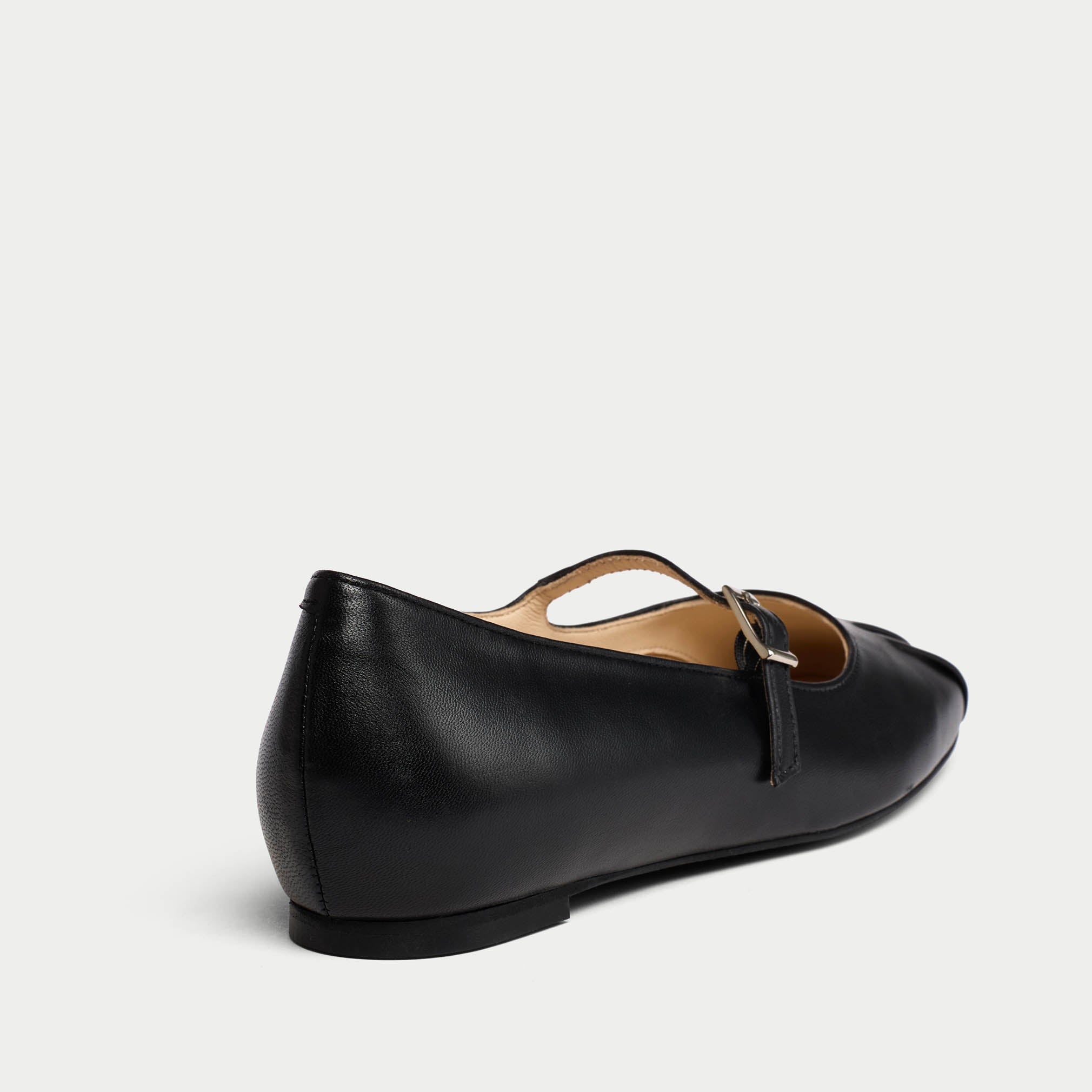 rosemary black ballerinas heel close up