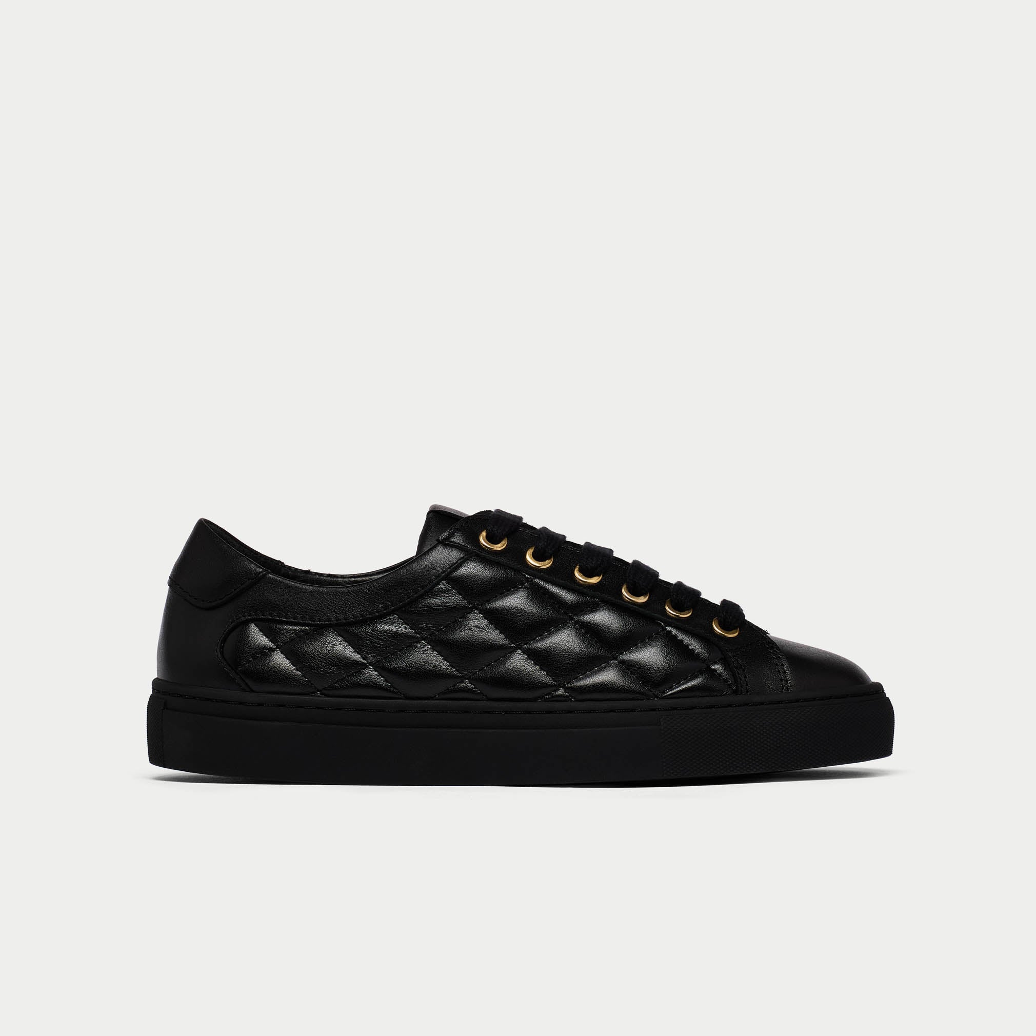 Calla Star Black quilted wide-fit flat trainer