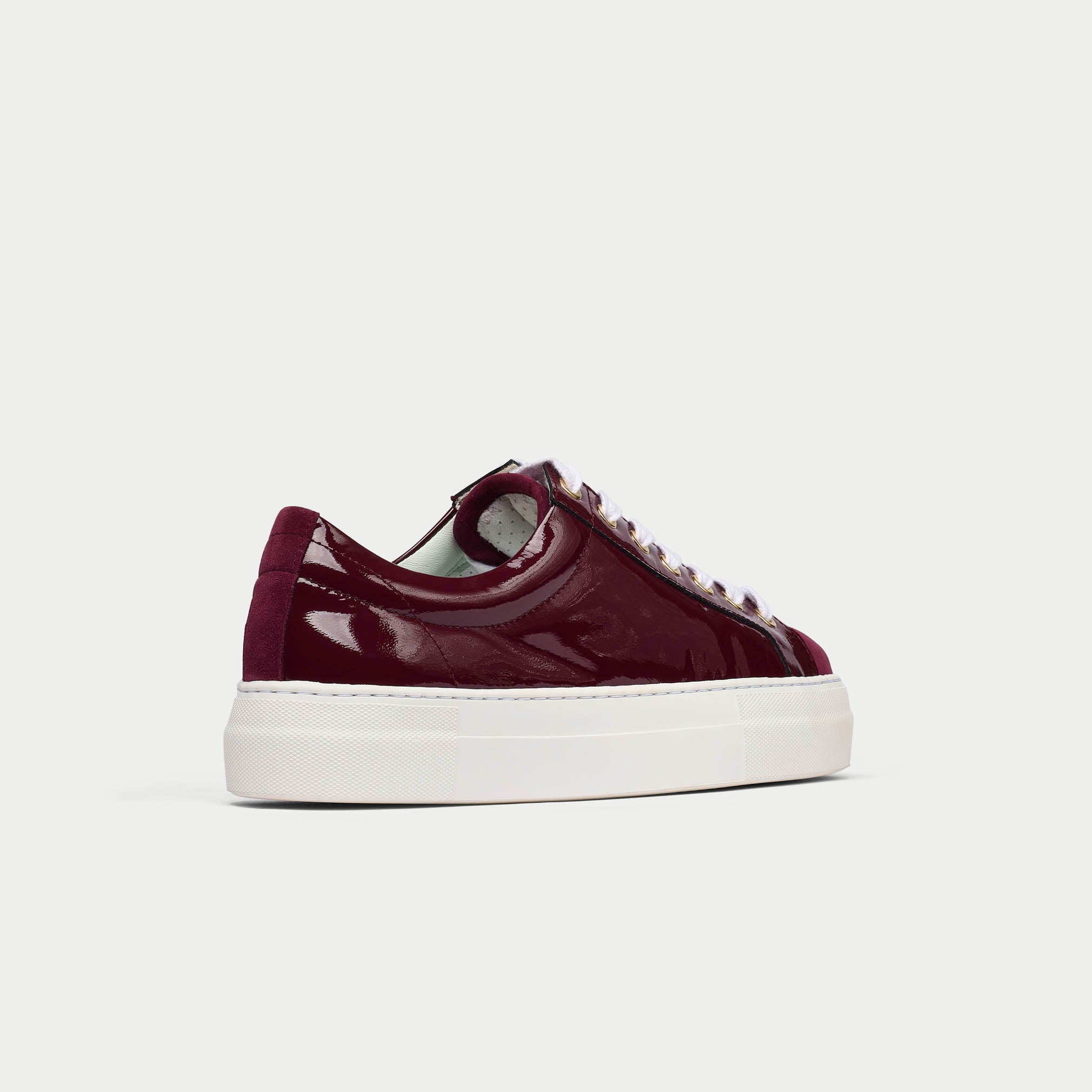 Saturn burgundy patent leather trainer back view
