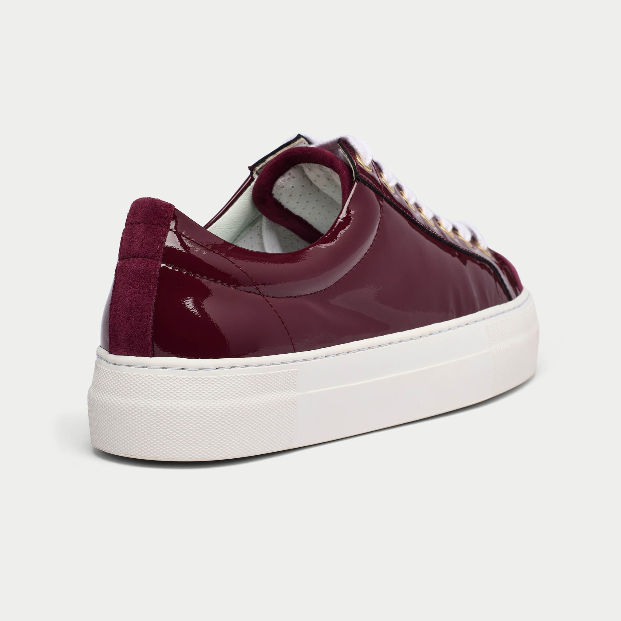 Saturn burgundy patent leather trainer back view