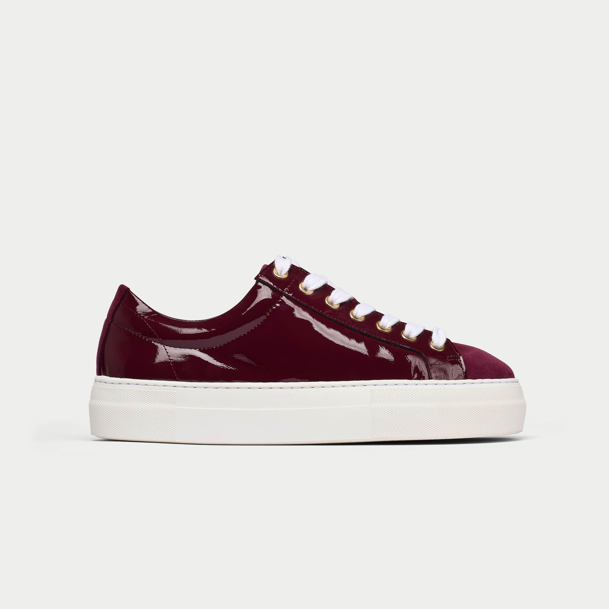 Saturn Burgundy Patent Leather Suede Wide Fit Trainers
