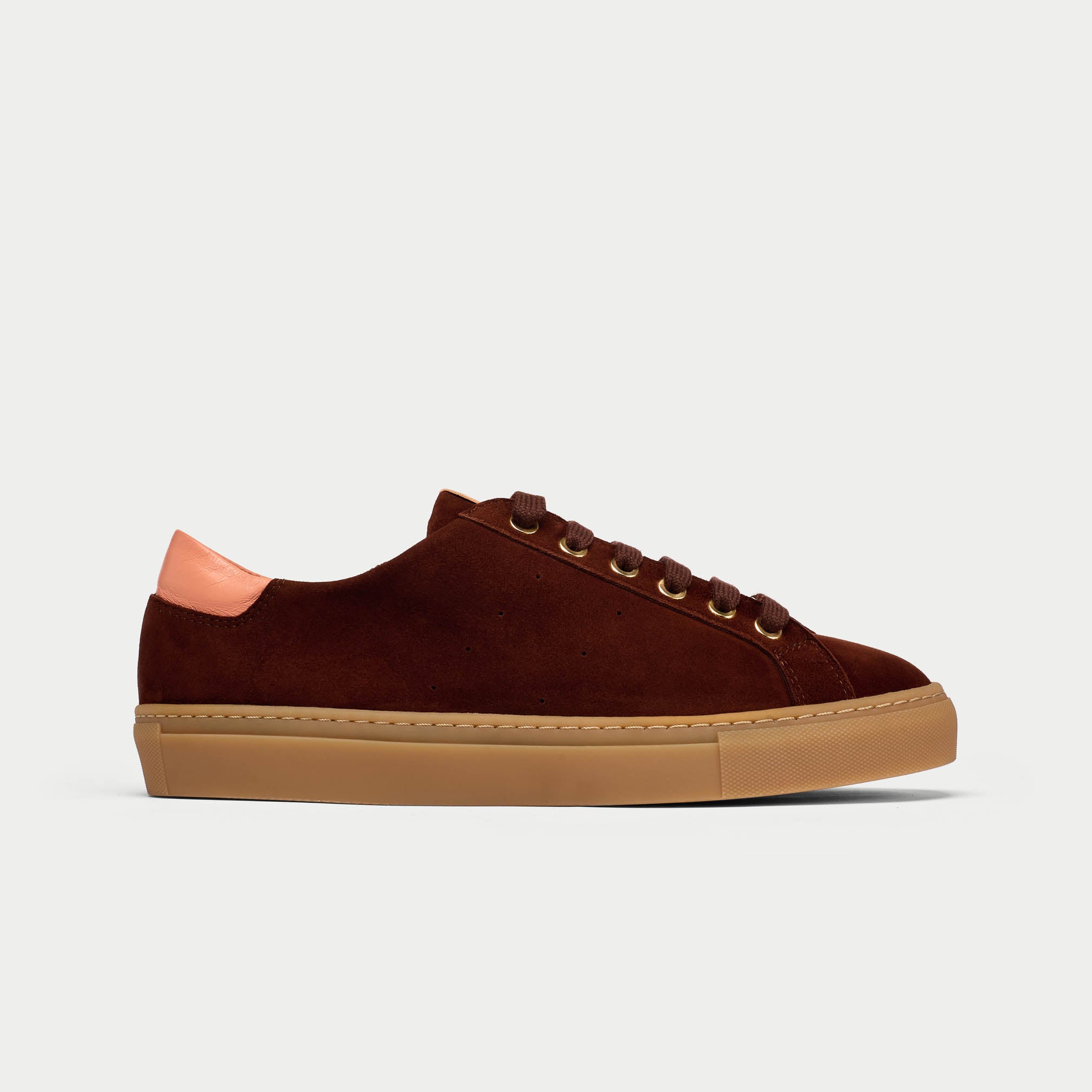 Calla Star Chocolate suede wide fit flat trainer