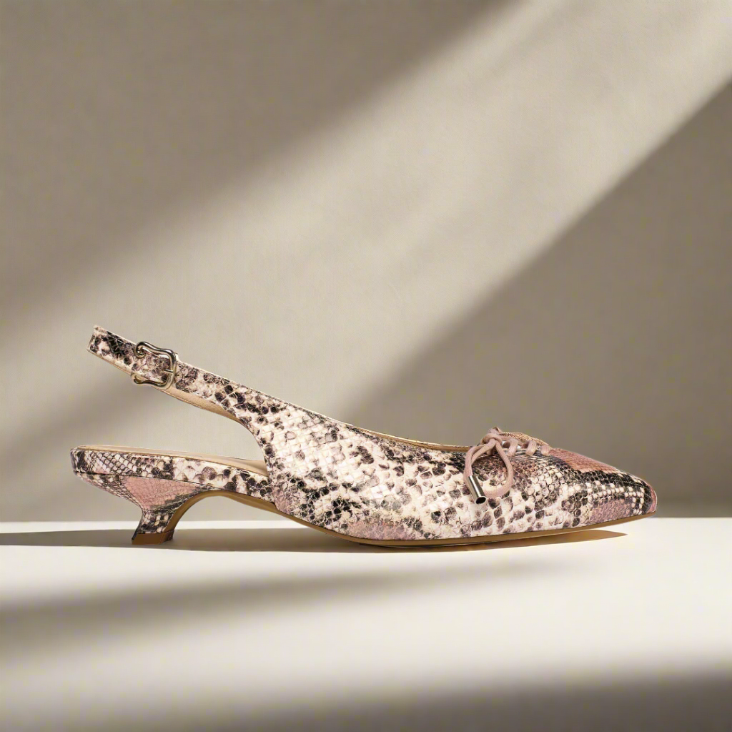 Trudie rose snake slingback side view