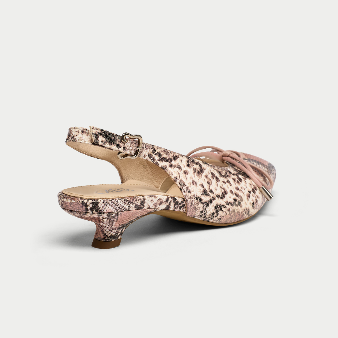 Trudie rose snake slingback back view