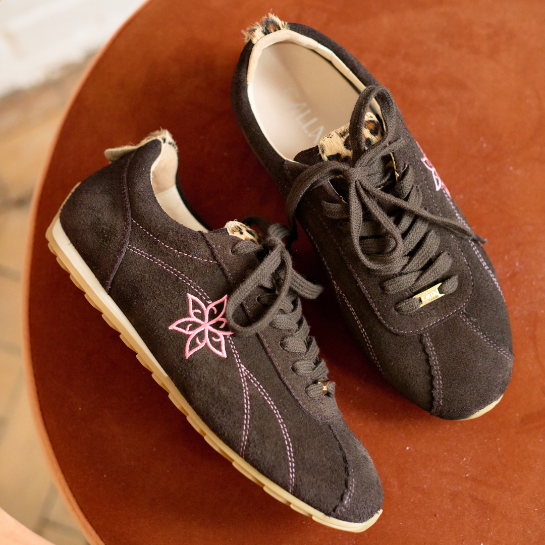 Aurora - Chocolate & Leopard Suede Wide Fit Trainers