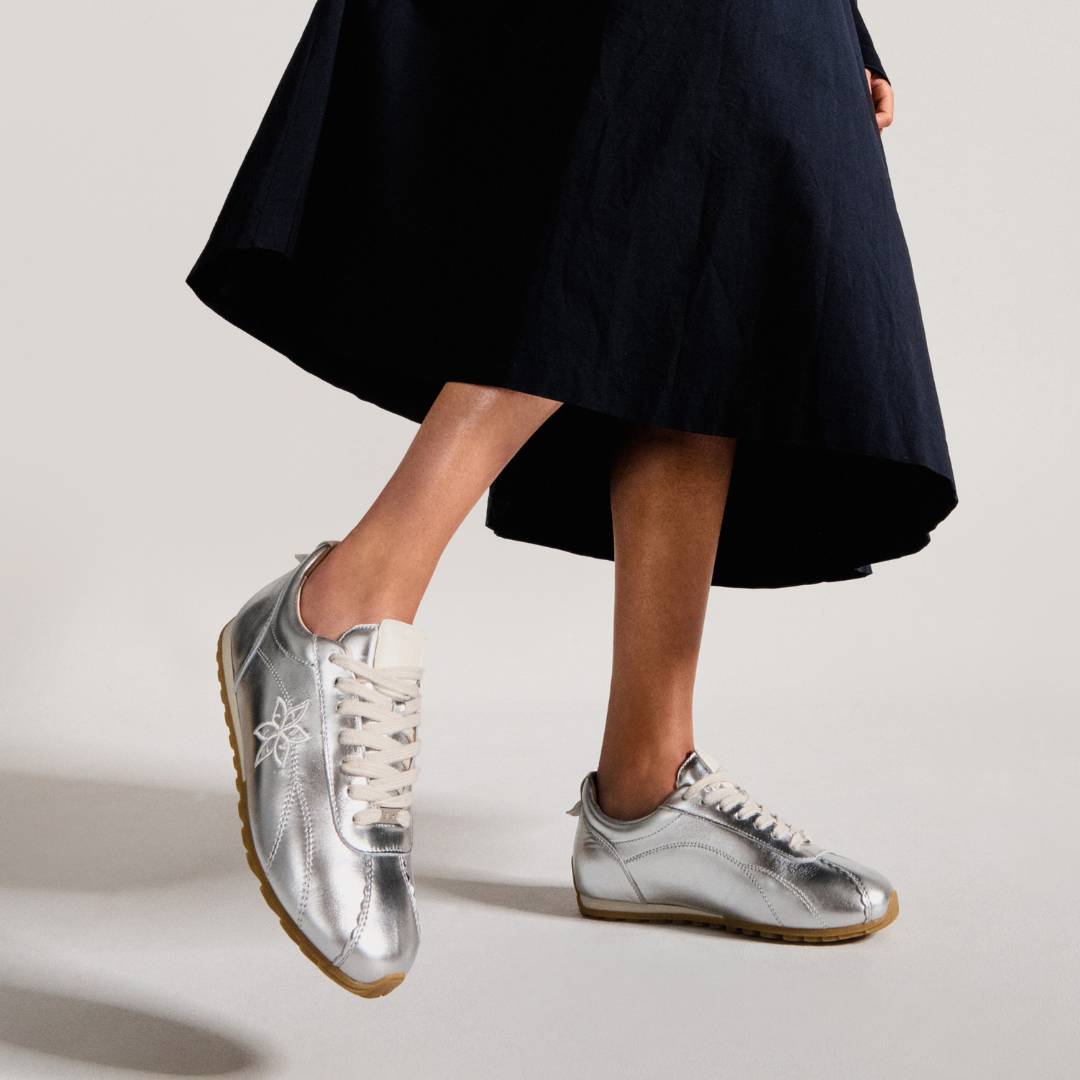 Aurora - Silver Leather Wide Fit Trainers