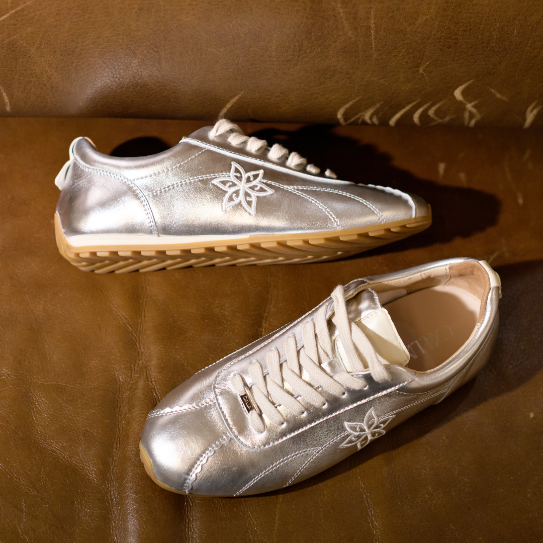 Aurora - Silver Leather Wide Fit Trainers
