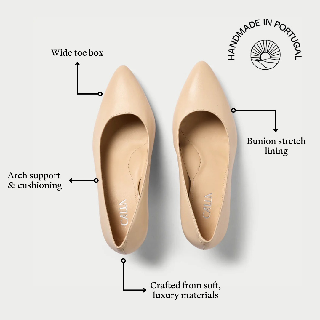 Ava light beige leather features