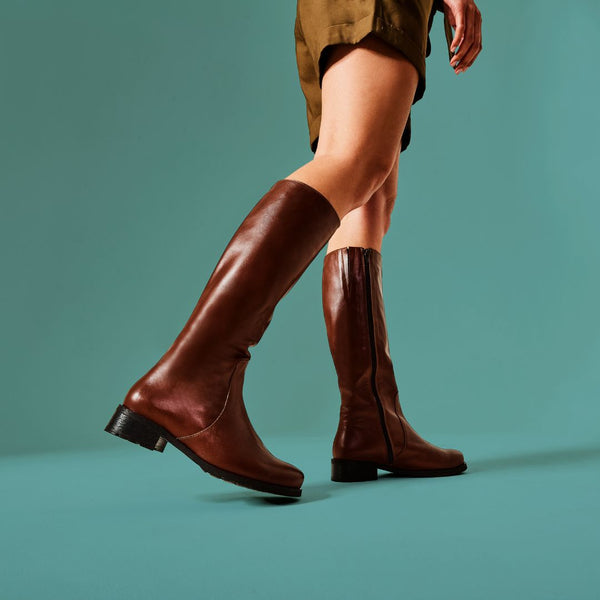 Tan leather knee outlet boots uk