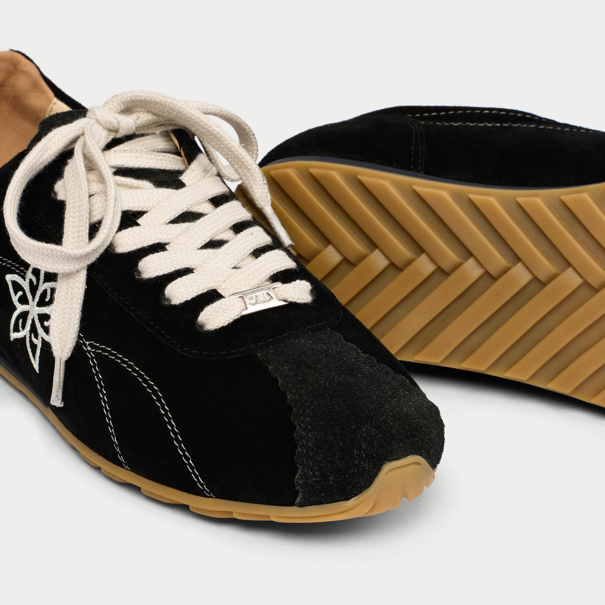 Aurora - Black Suede Wide Fit Trainers