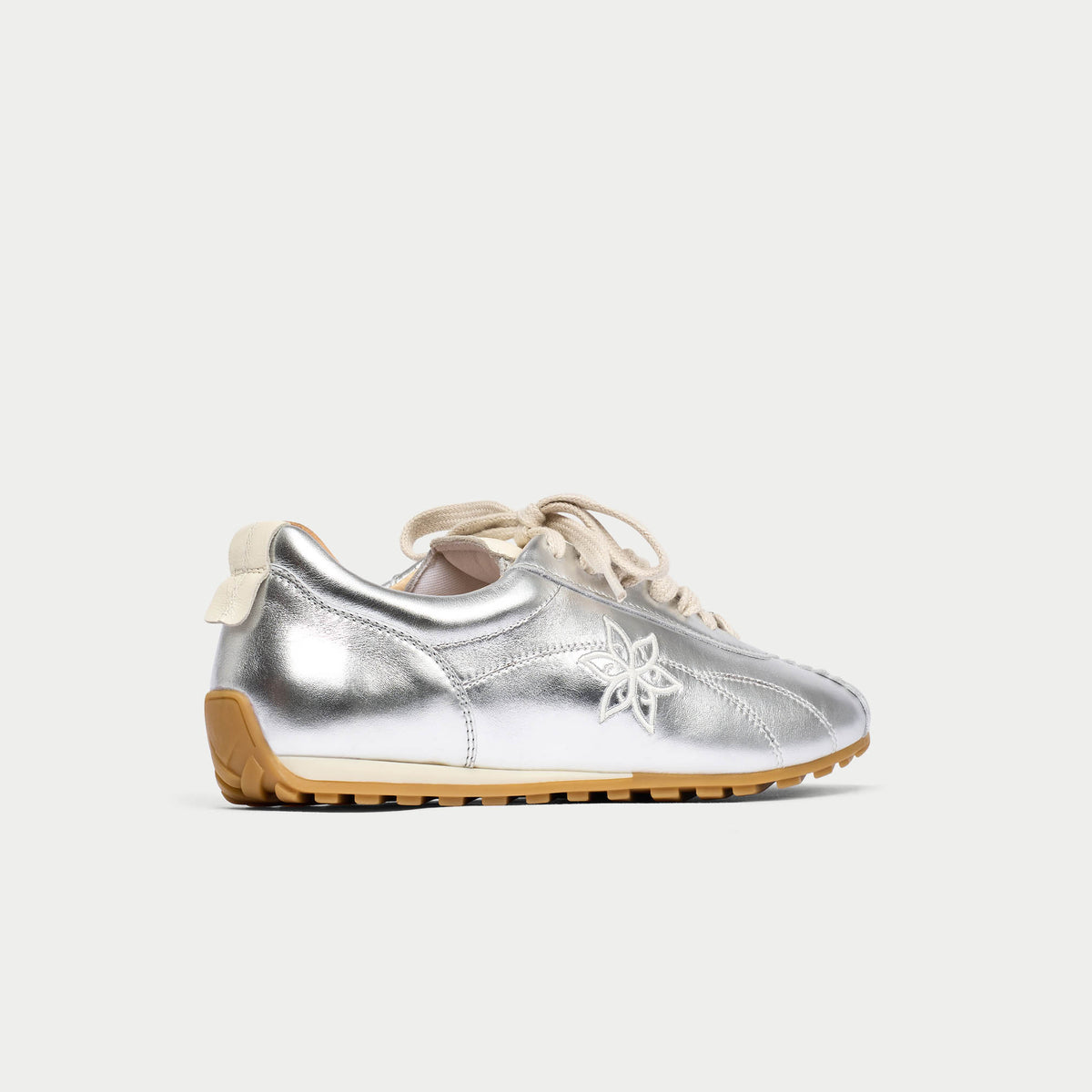 Aurora - Silver Leather Wide Fit Trainers