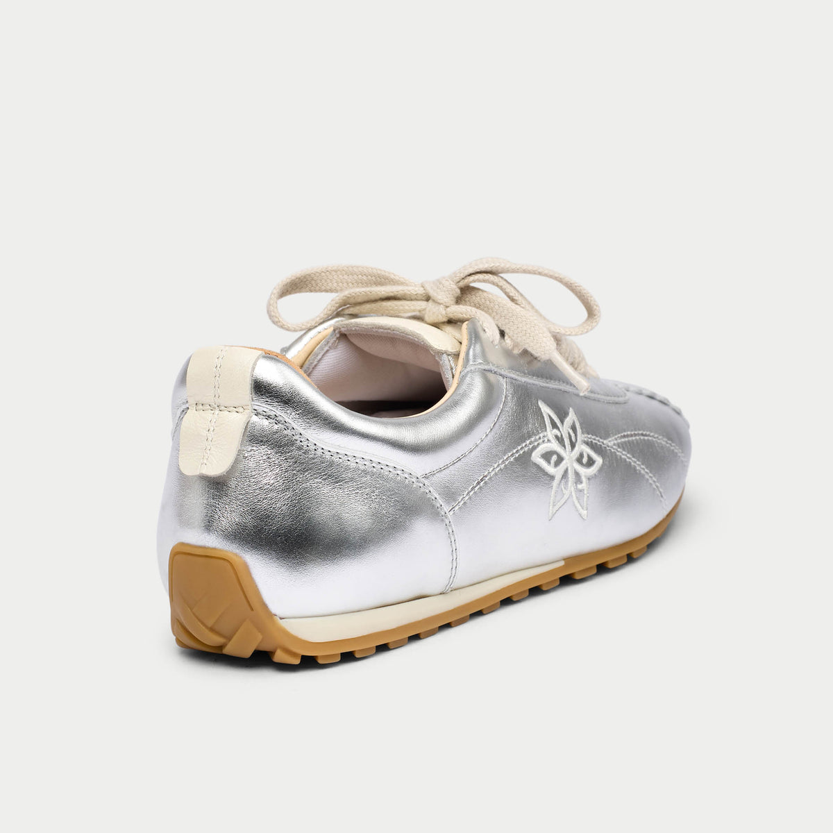 Aurora - Silver Leather Wide Fit Trainers