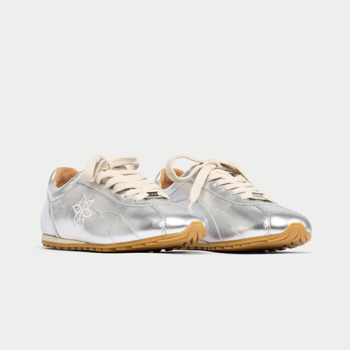 Aurora - Silver Leather Wide Fit Trainers