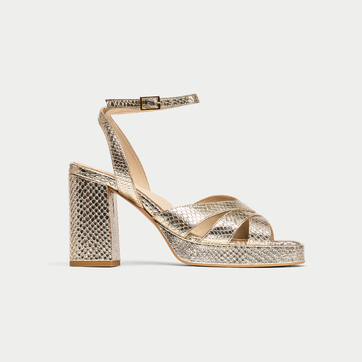 Heather - Champagne Scaled Metallic Leather Block Heels