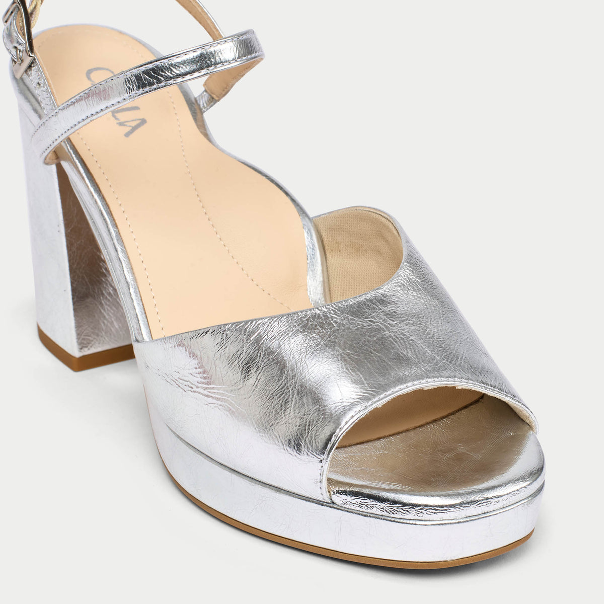 Margot - Liquid Silver Leather Block Heels