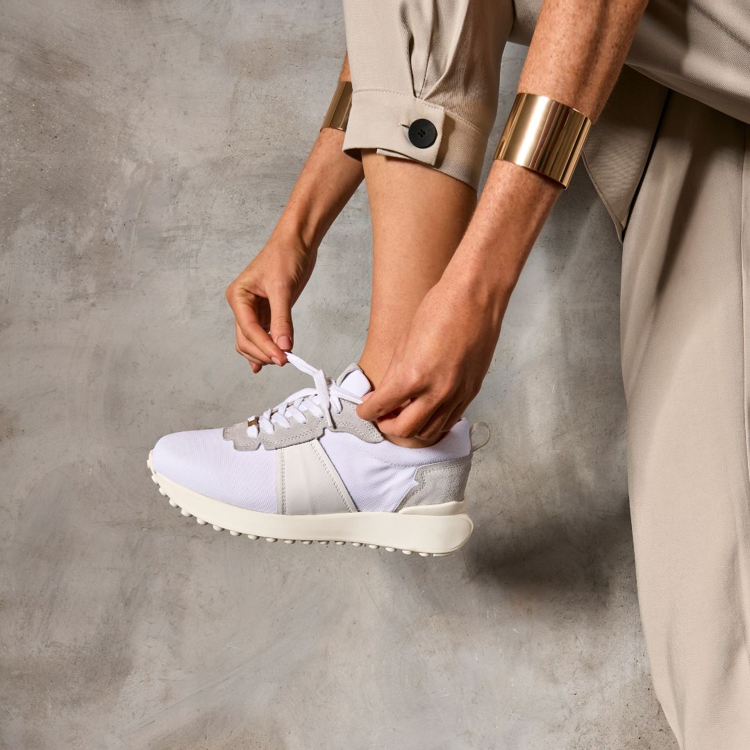 Calla Cosmos White leather textile sporty wide-fit flat trainer