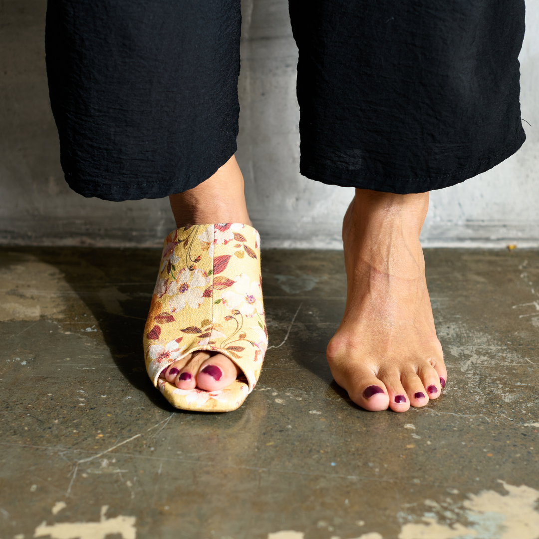 Debbie - Yellow Floral Mules