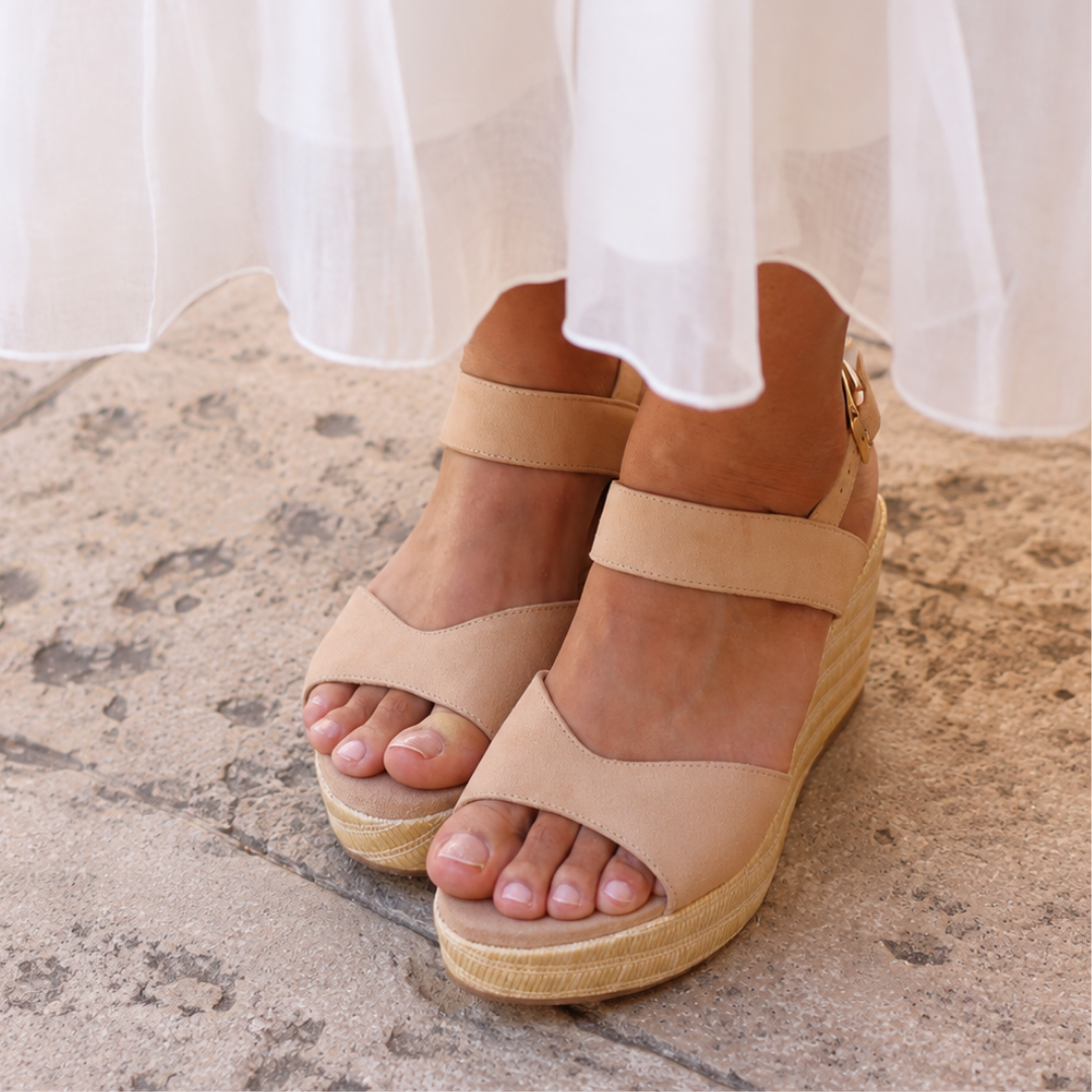 Eloise - Croissant Suede Wedges