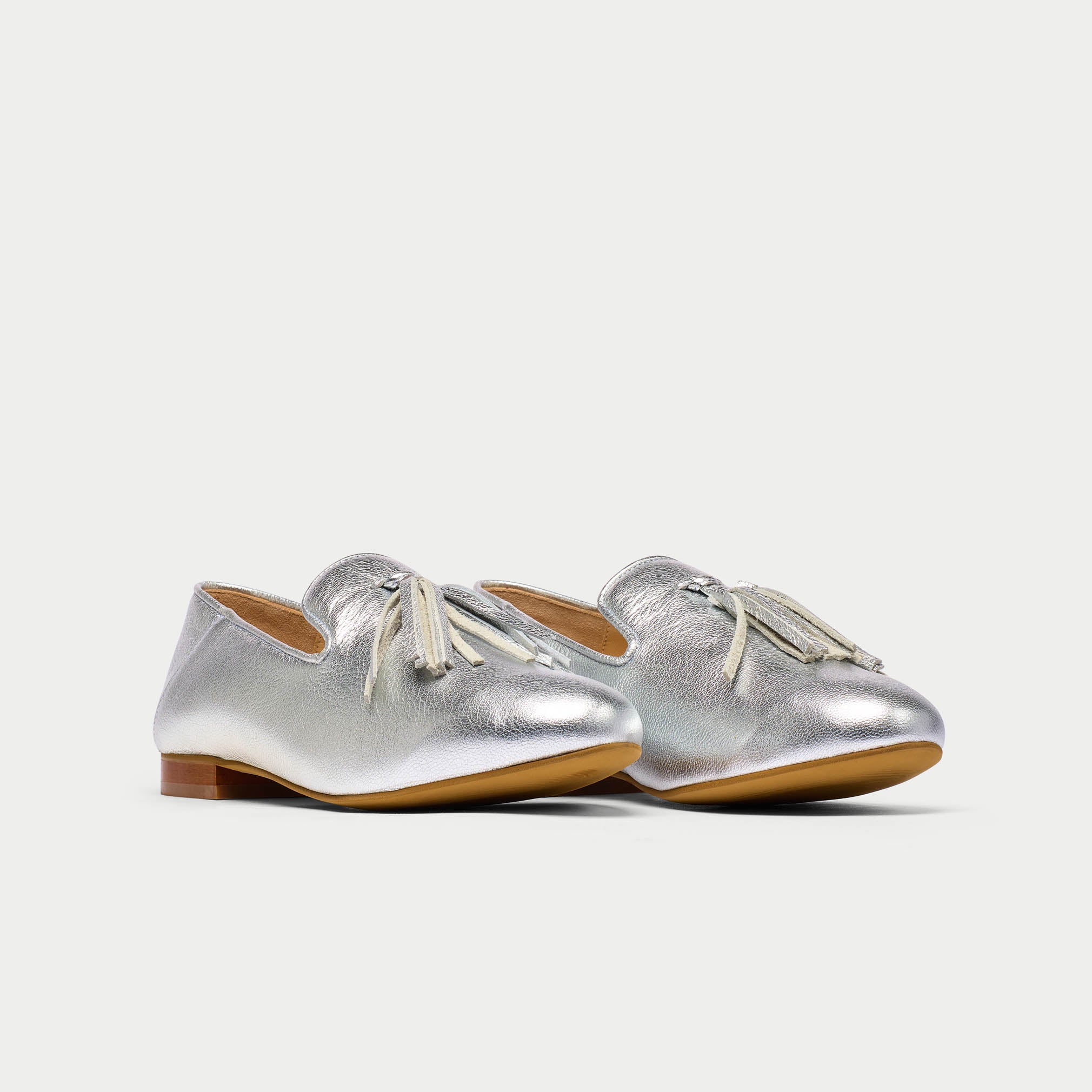Freya - Silver Leather Loafers