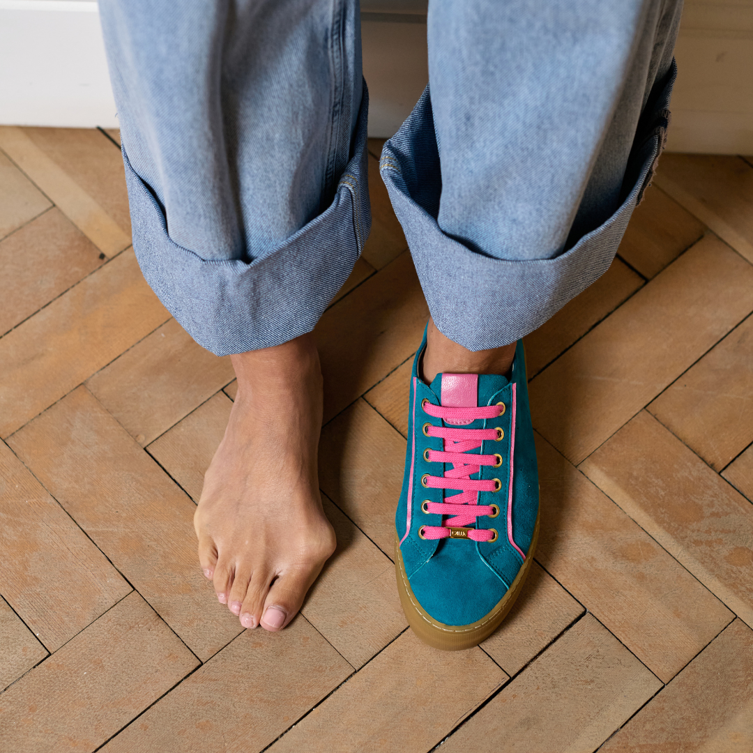 Saturn - Teal & Magenta Suede Wide Fit Trainers
