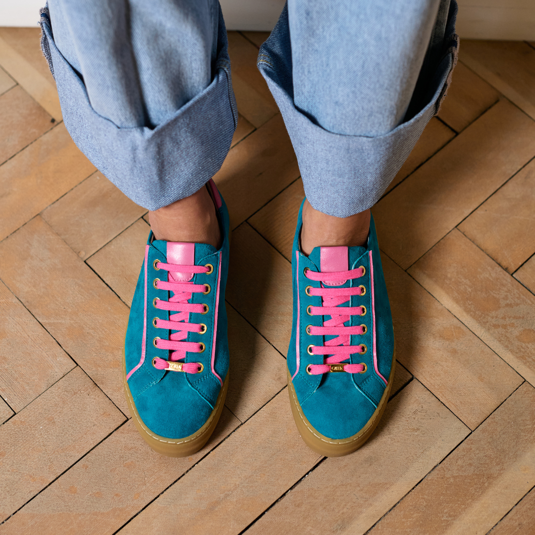 Saturn - Teal & Magenta Suede Wide Fit Trainers