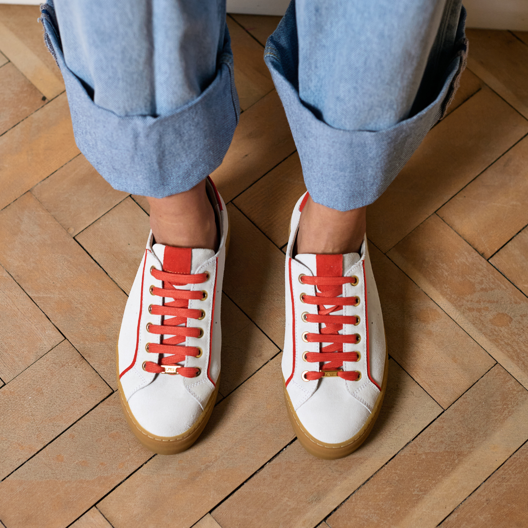 Saturn - Cream & Orange Suede Wide Fit Trainers