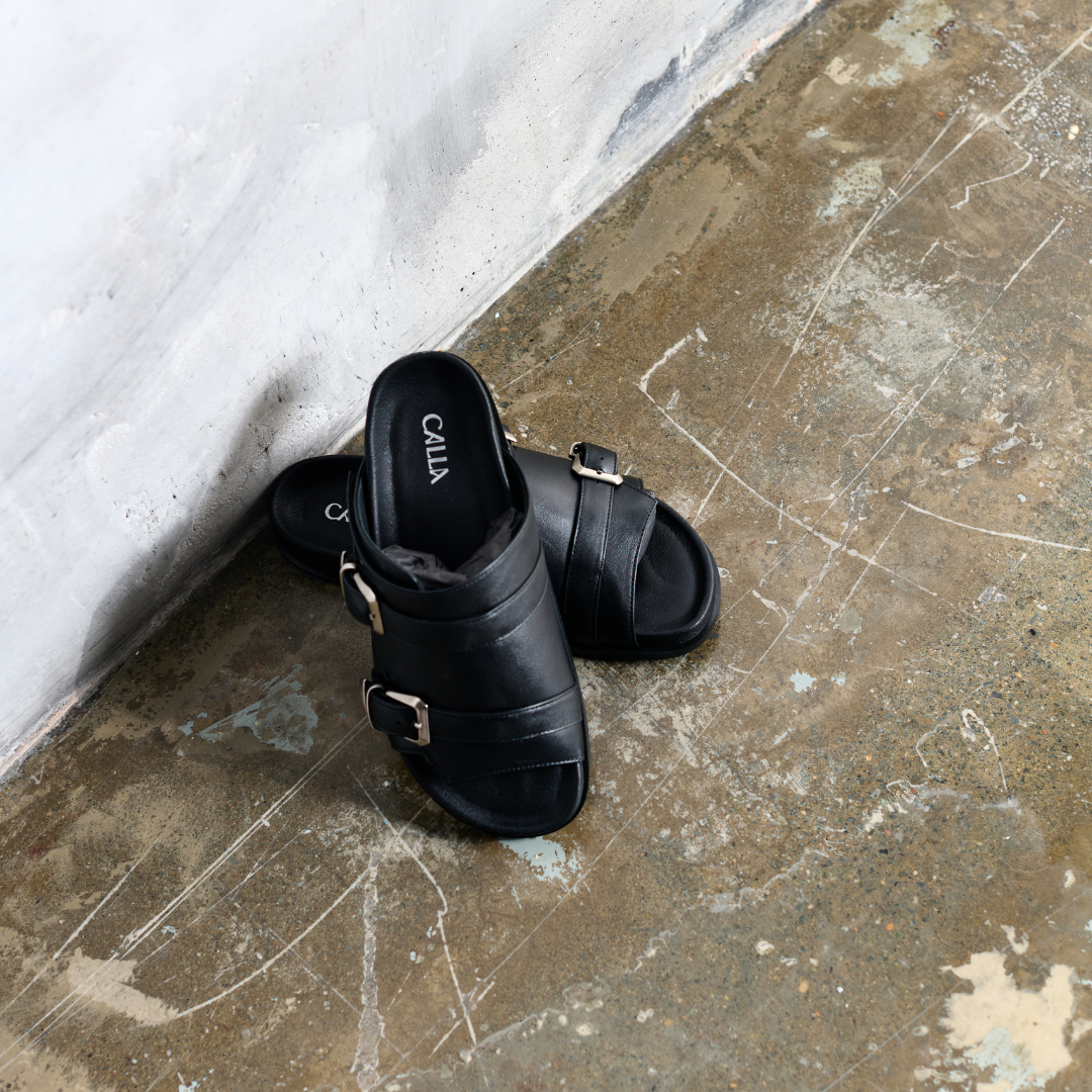 Lily - Black Leather Sandals