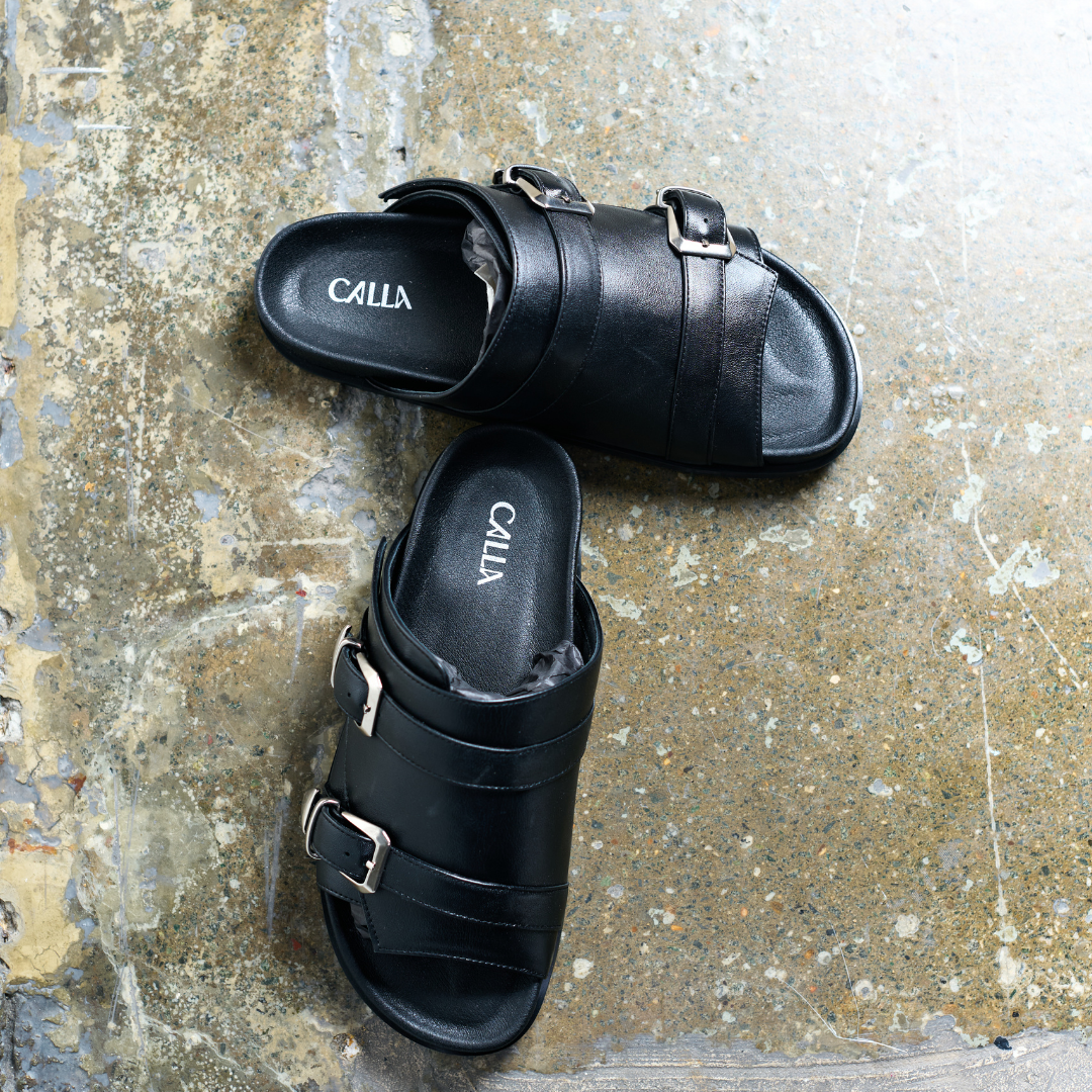 Lily - Black Leather Sandals