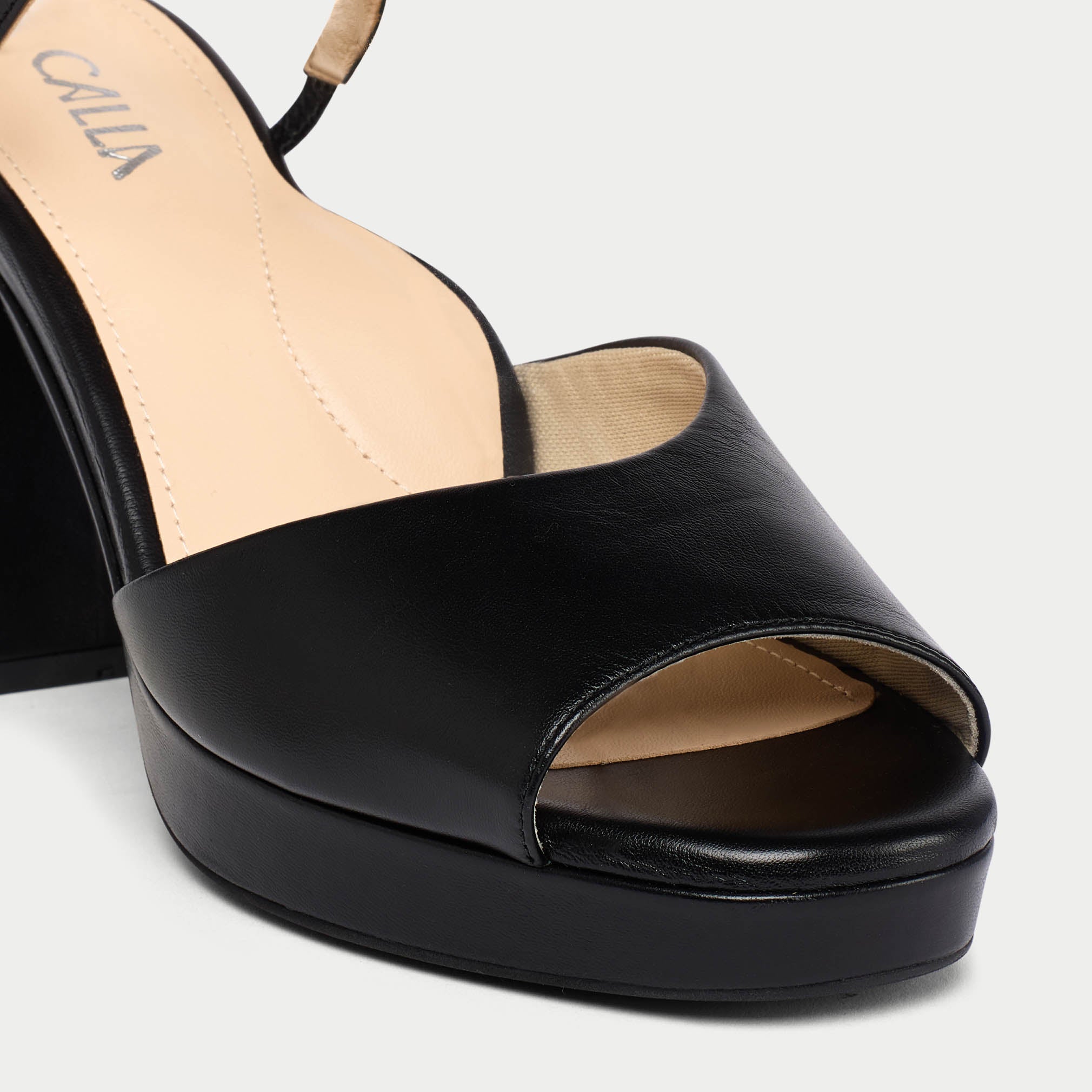Margot - Black Leather Block Heels