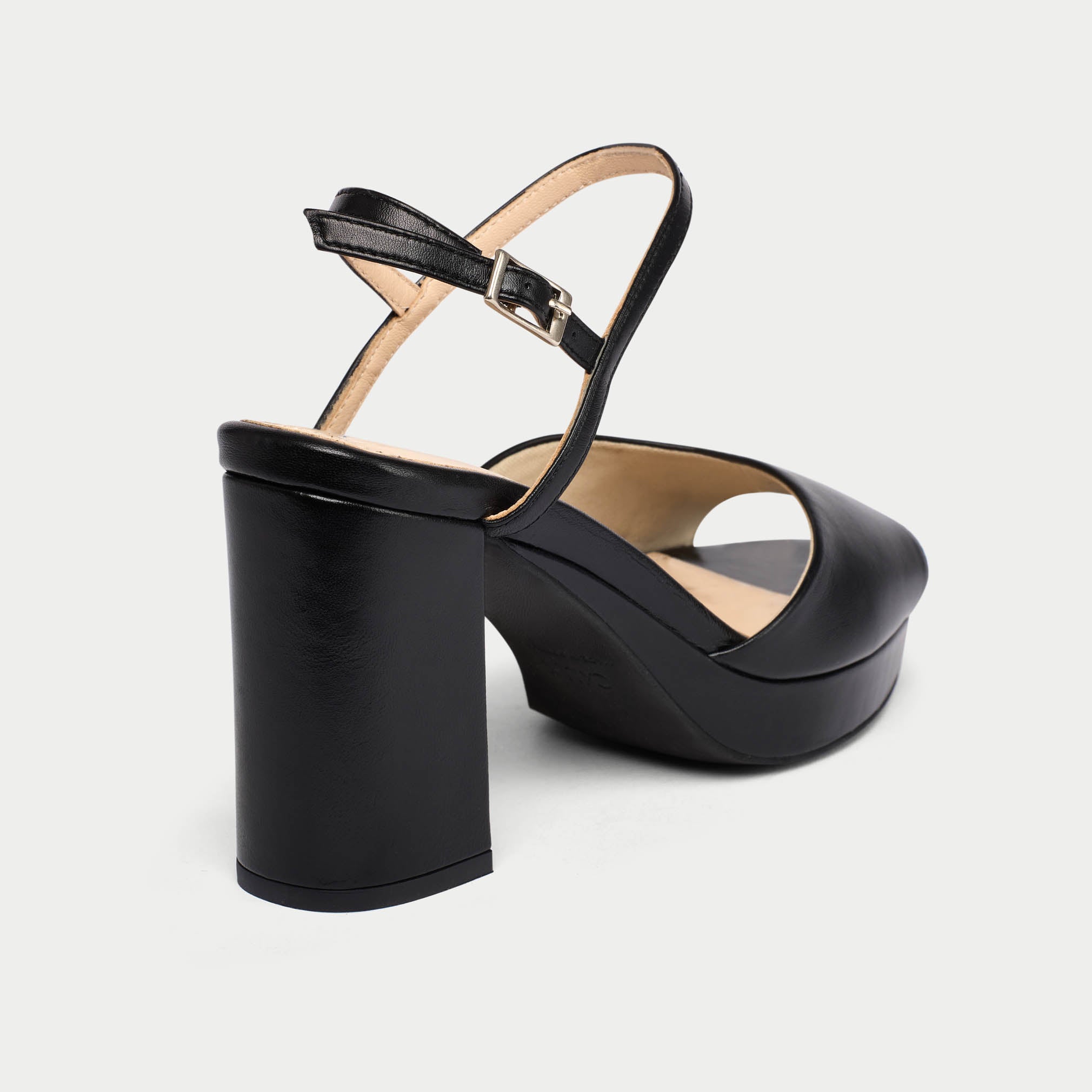 Margot - Black Leather Block Heels