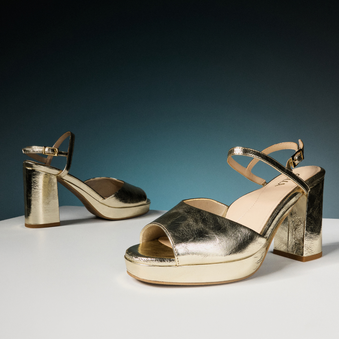 Margot - Molten Gold Leather Block Heels