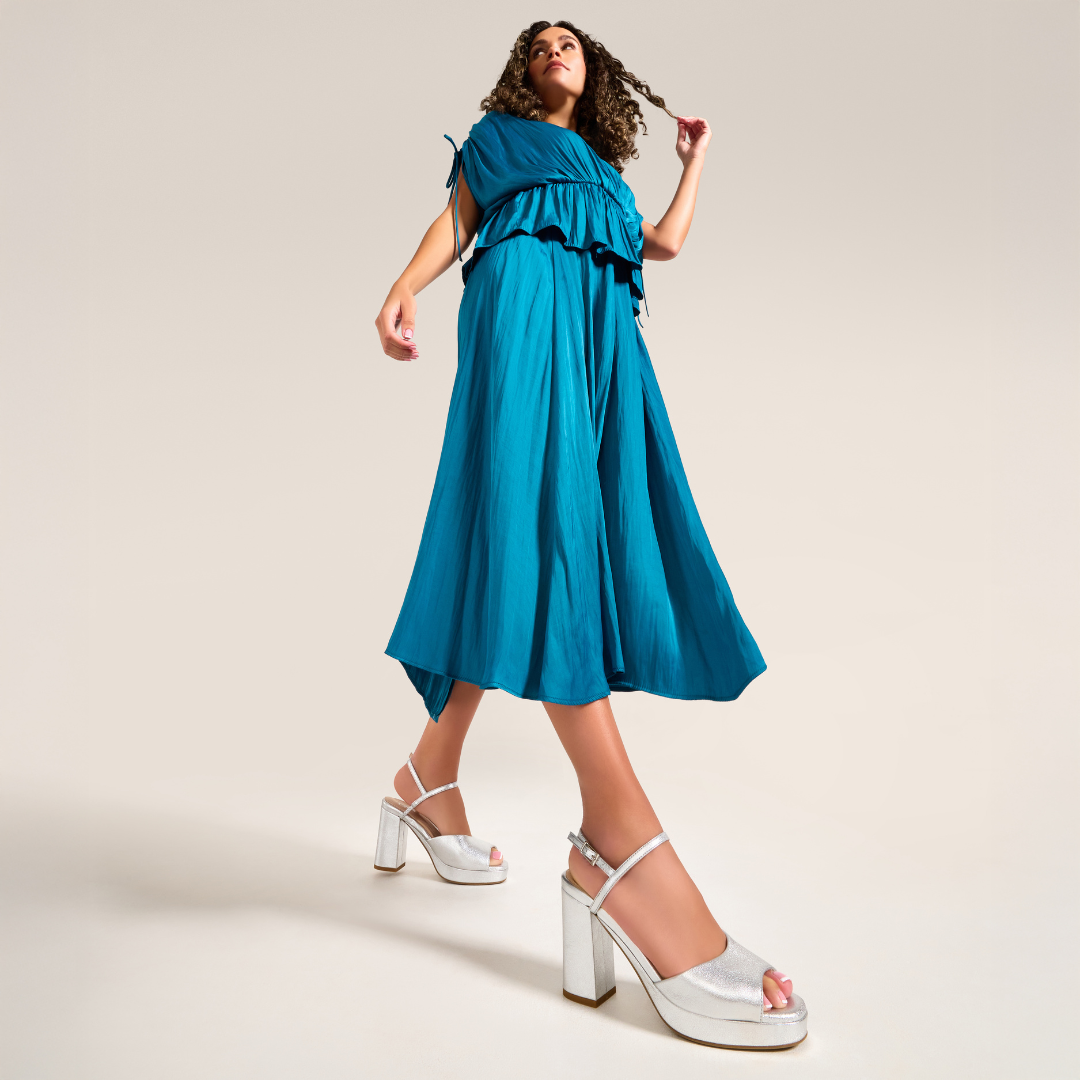 Margot - Silver Leather Block Heels