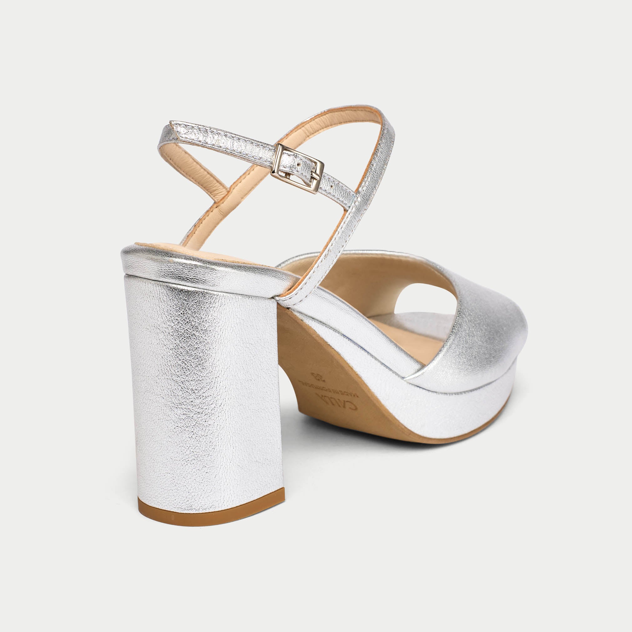 Margot - Silver Leather Block Heels