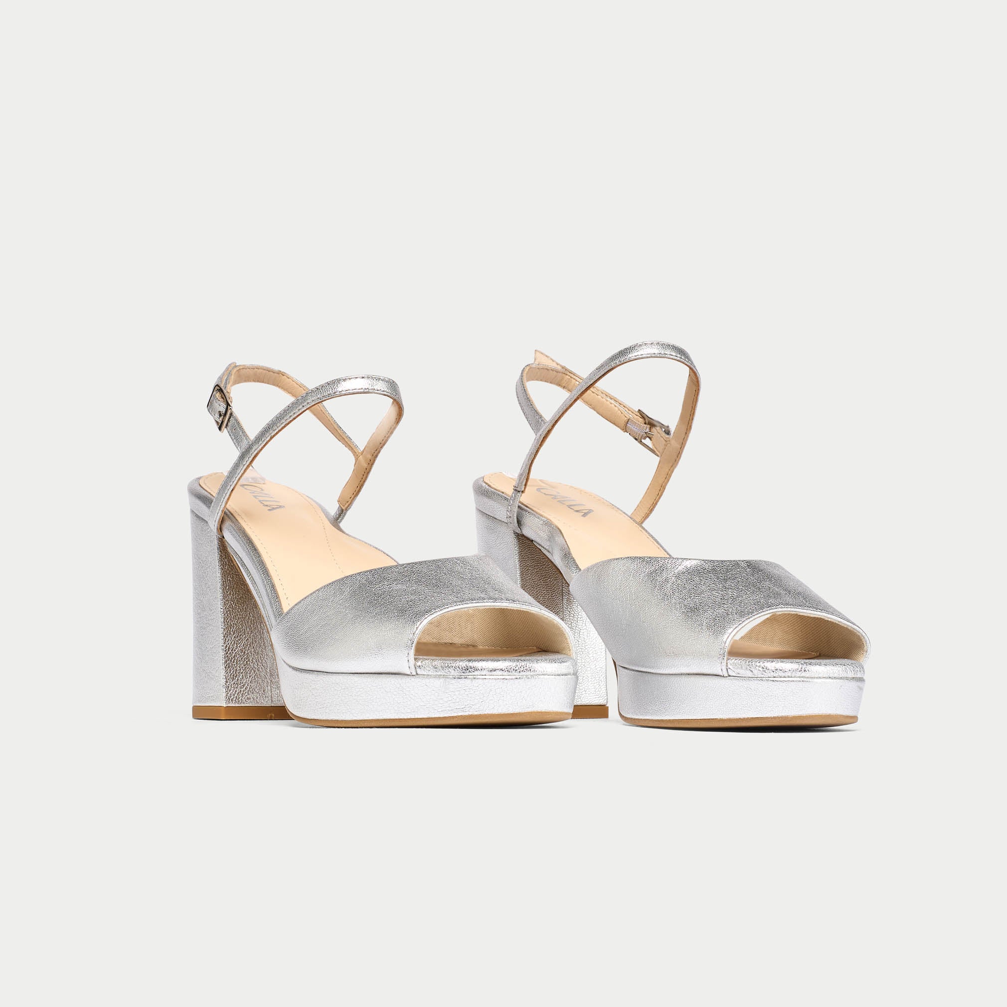 Margot - Silver Leather Block Heels