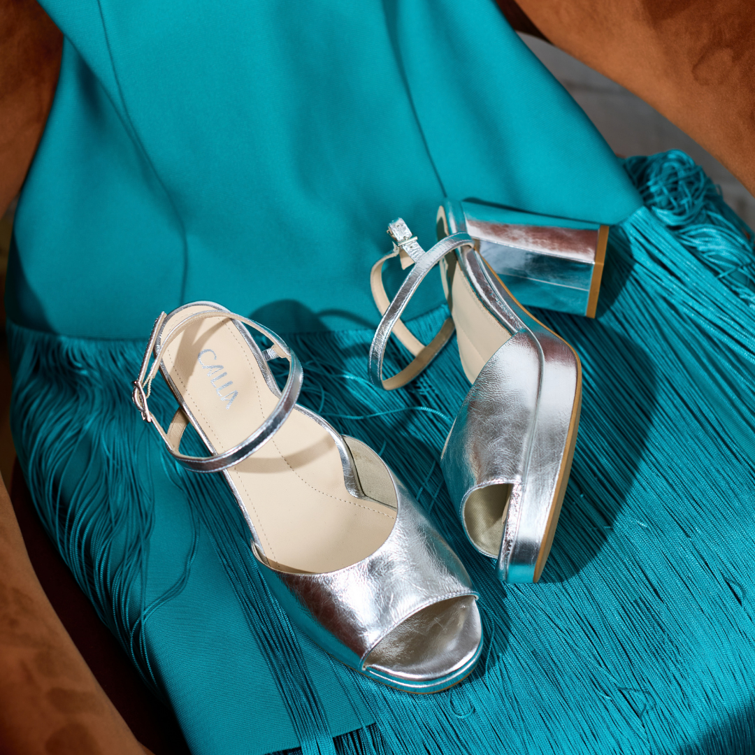 Margot - Liquid Silver Leather Block Heels