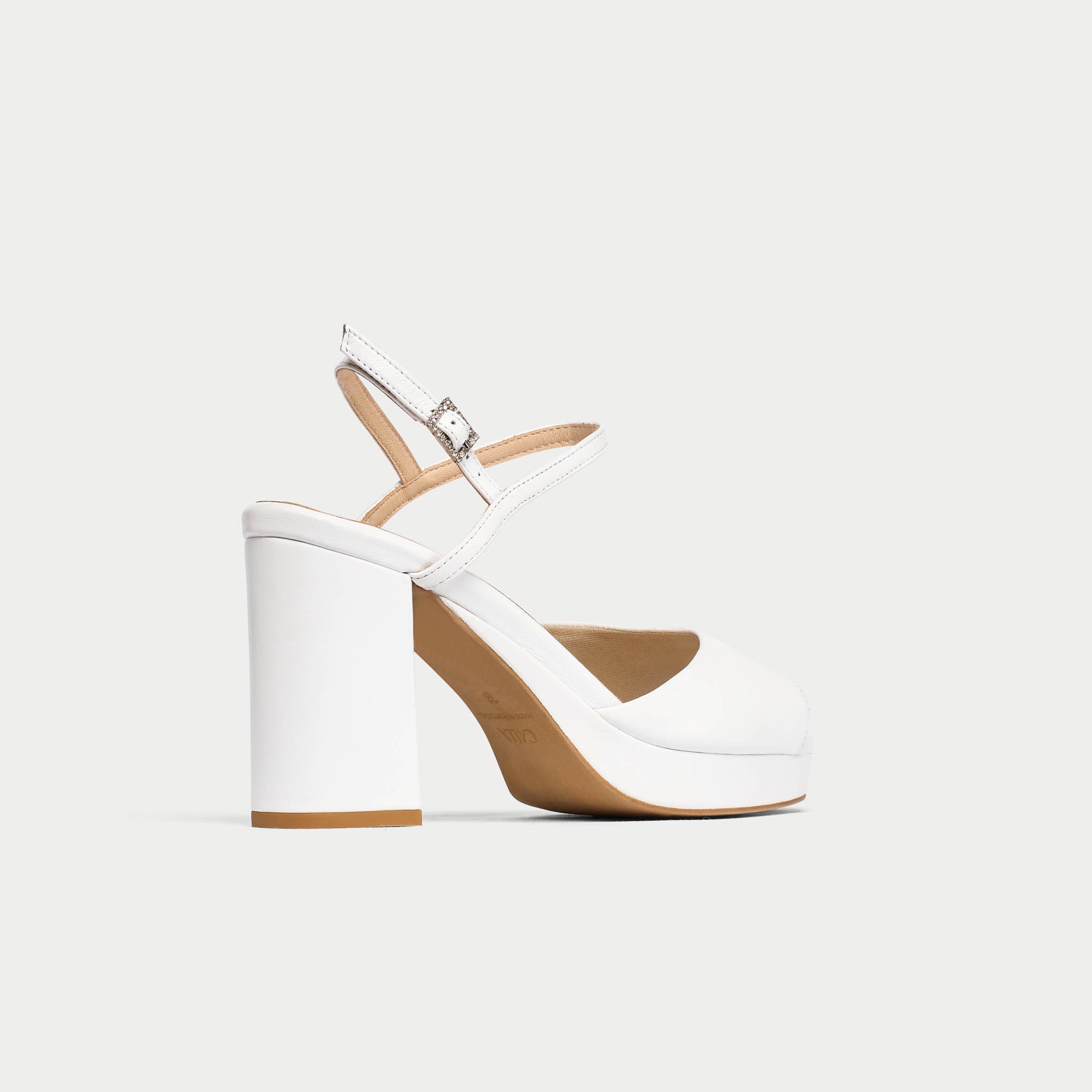 Margot - White Leather Block Heels