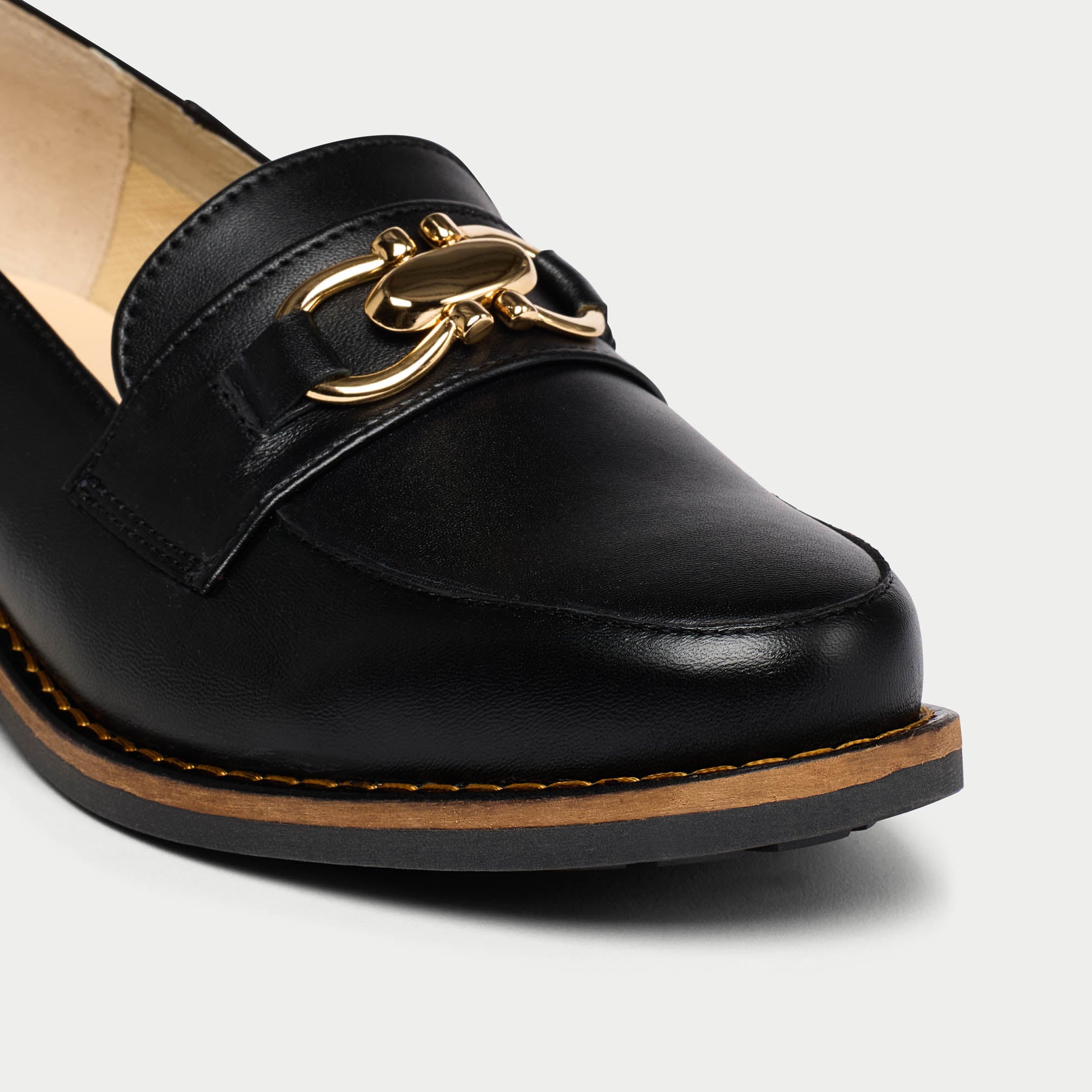 Meredith - Black Leather Loafers