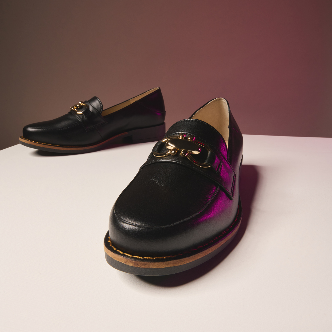 Meredith - Black Leather Loafers