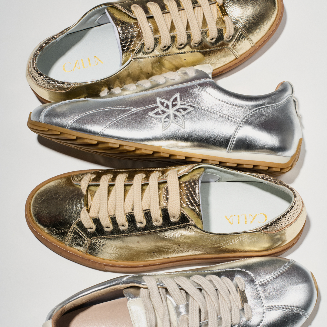 Star - Champagne Scaled Metallic Wide Fit Trainers
