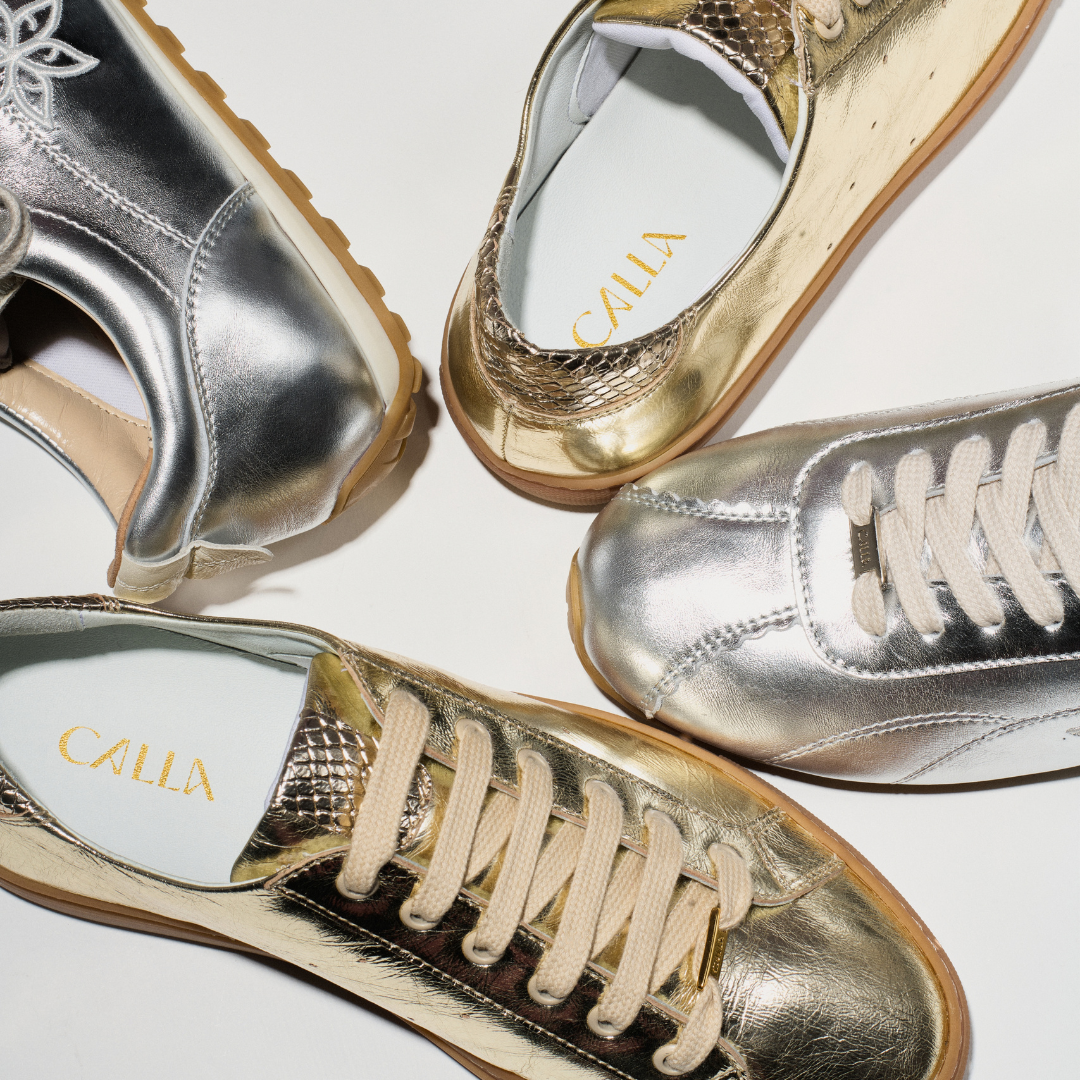 Star - Champagne Scaled Metallic Wide Fit Trainers
