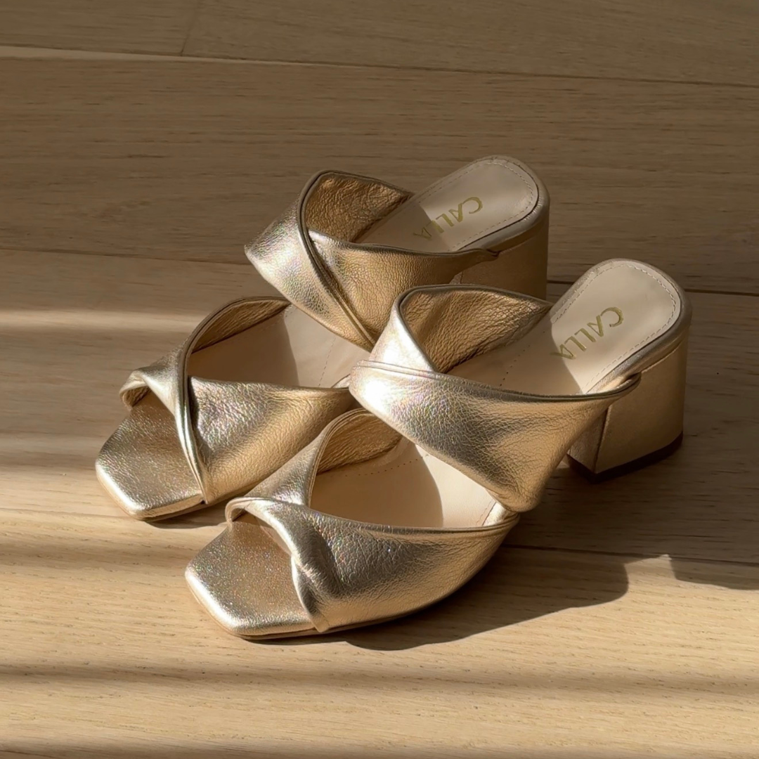 Mia - Champagne Leather Mules