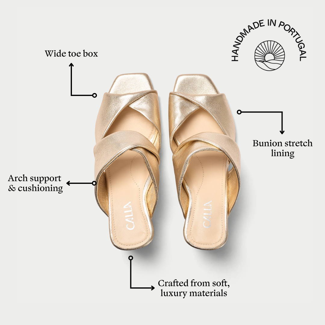 Mia - Champagne Leather Mules